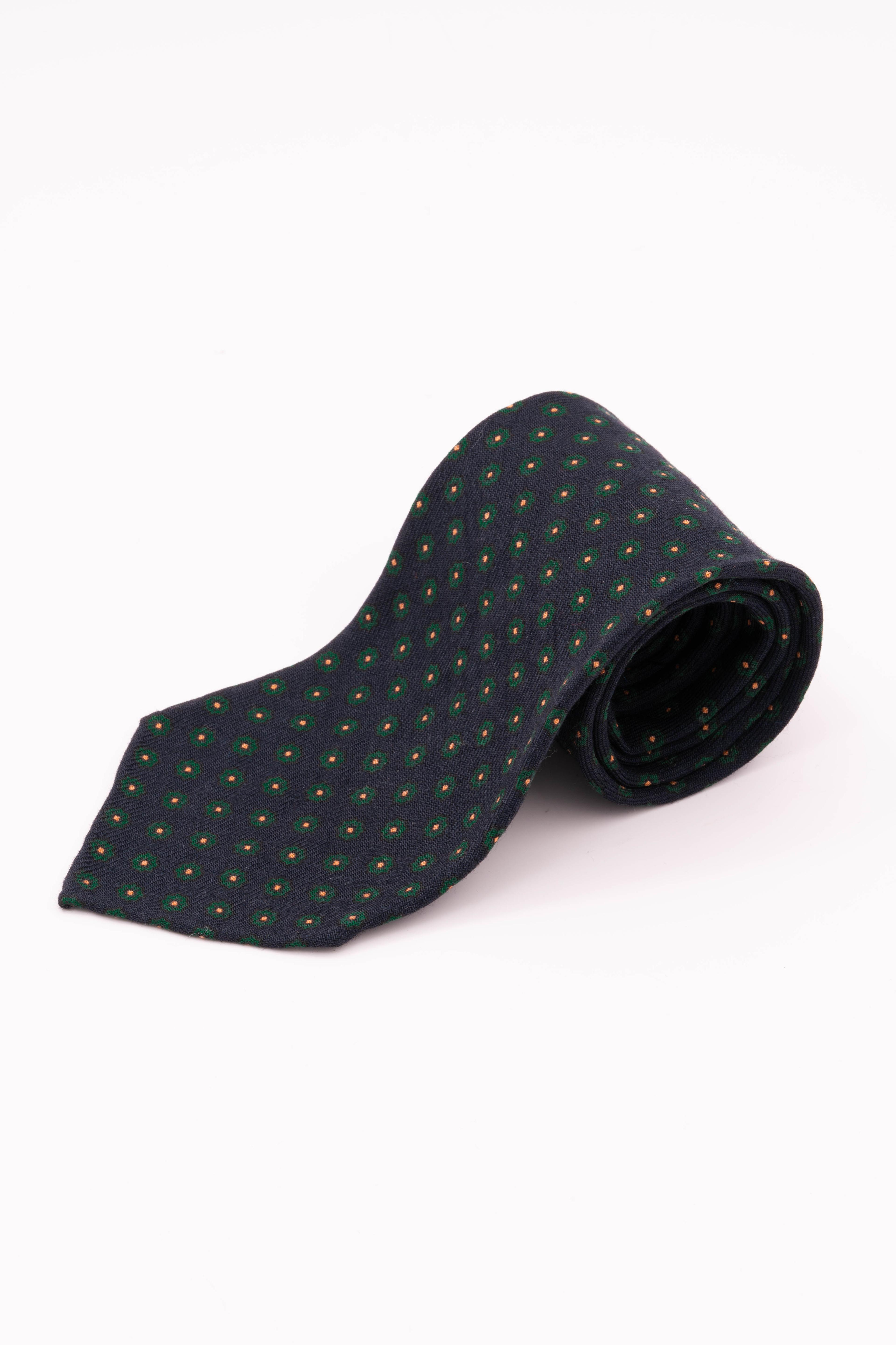 Navy Blue Geometric Wool Challis Tie