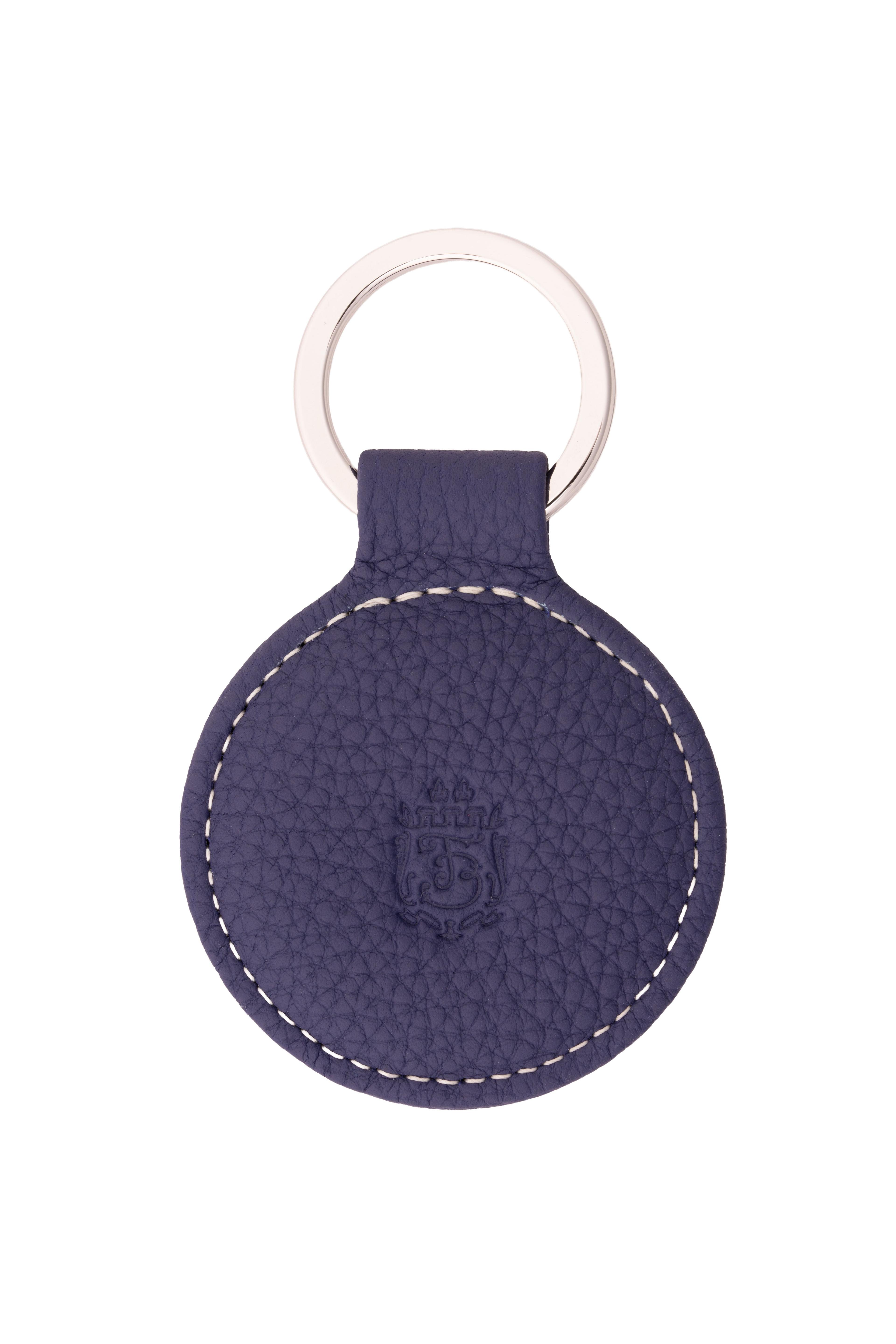 Round Indigo Blue Togo Calf Leather Key Fob