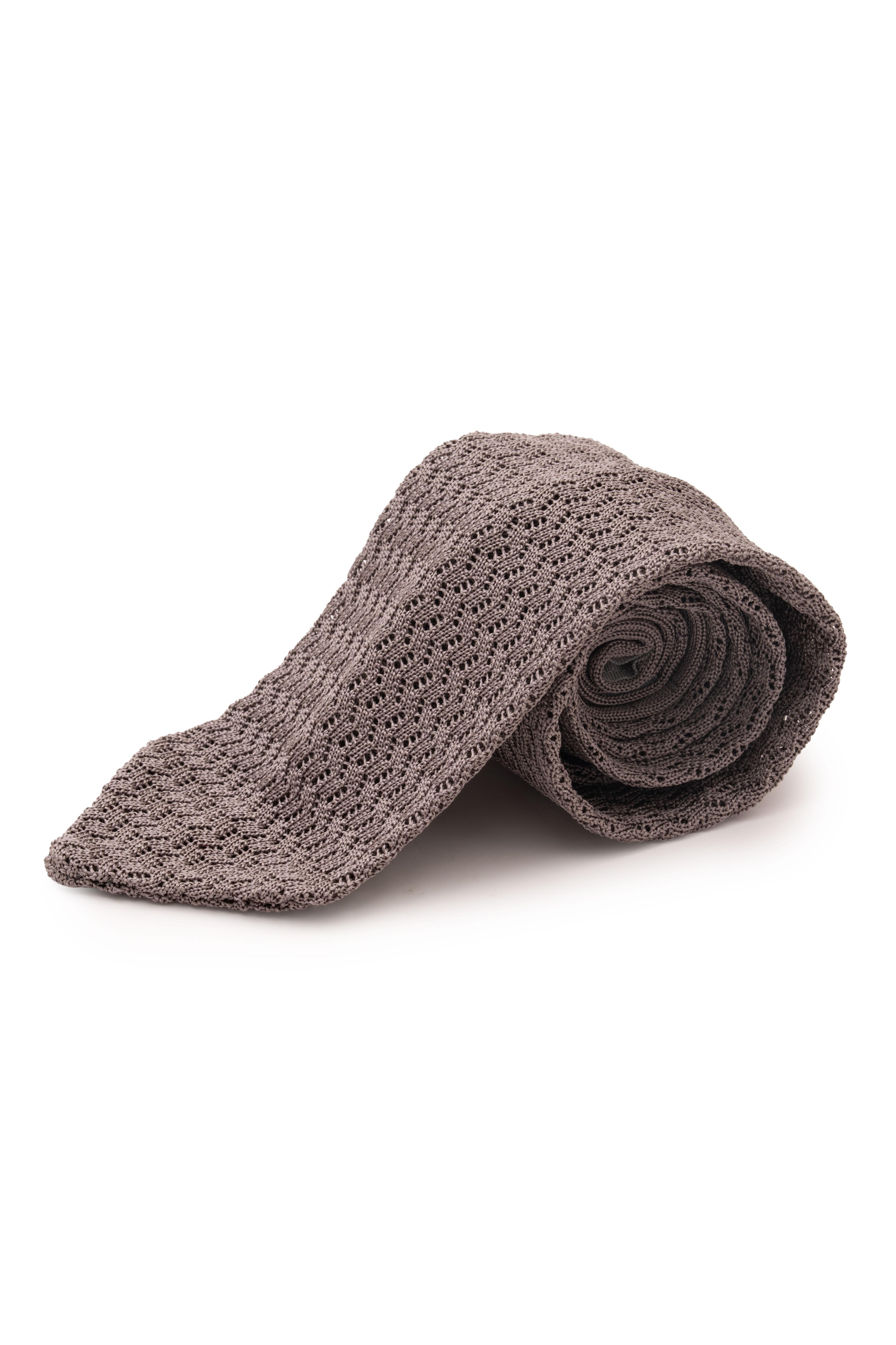 Silver Gray Zigzag Silk Knit Tie