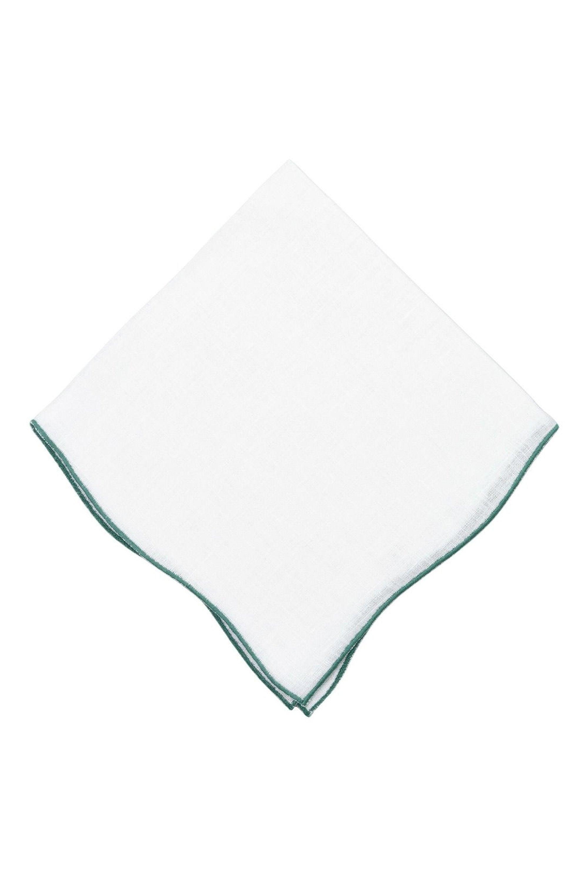 Green Wave Edge White Linen Pocket Square