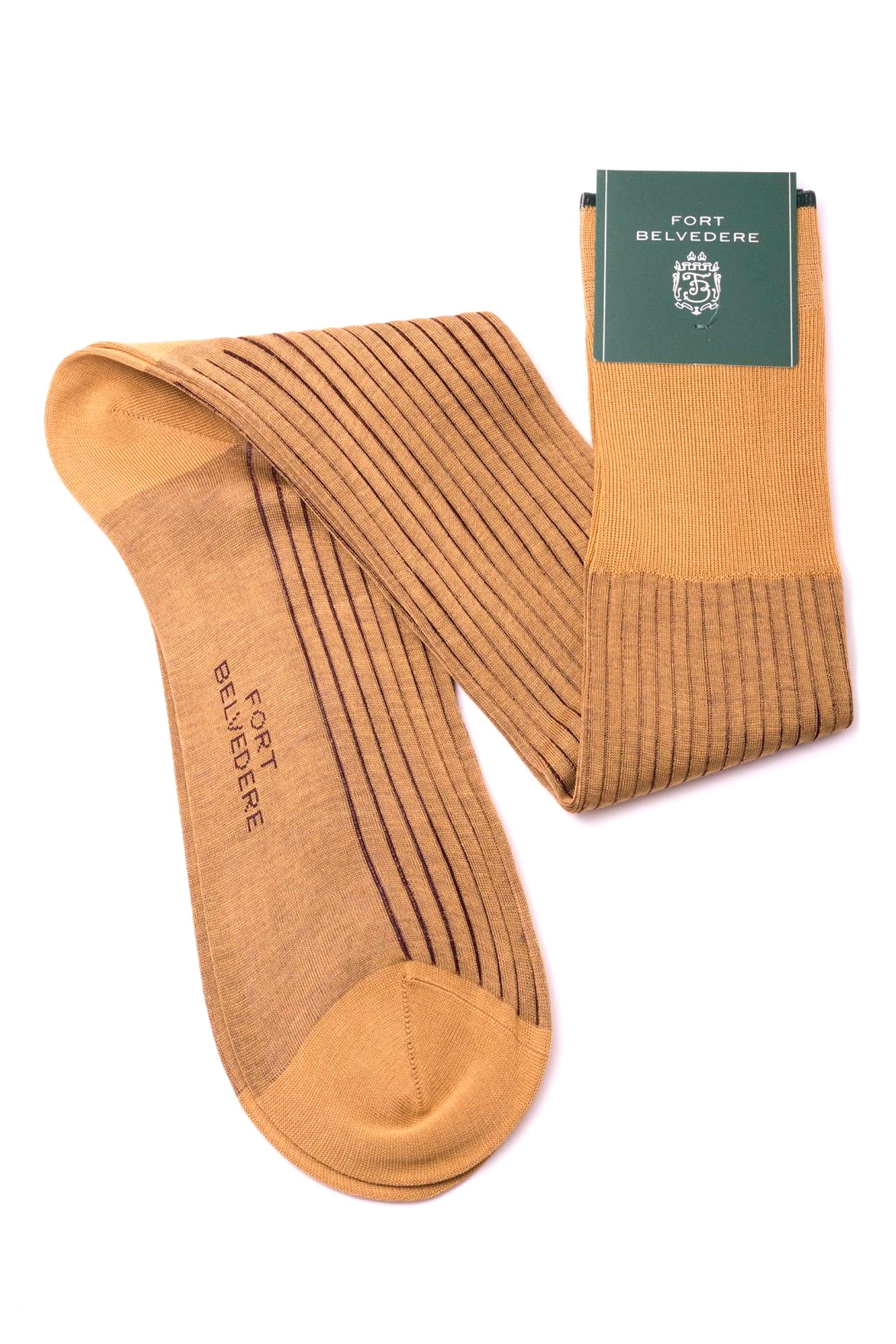 Caramel & Dark Burgundy Shadow Stripe Lightweight Cotton Socks