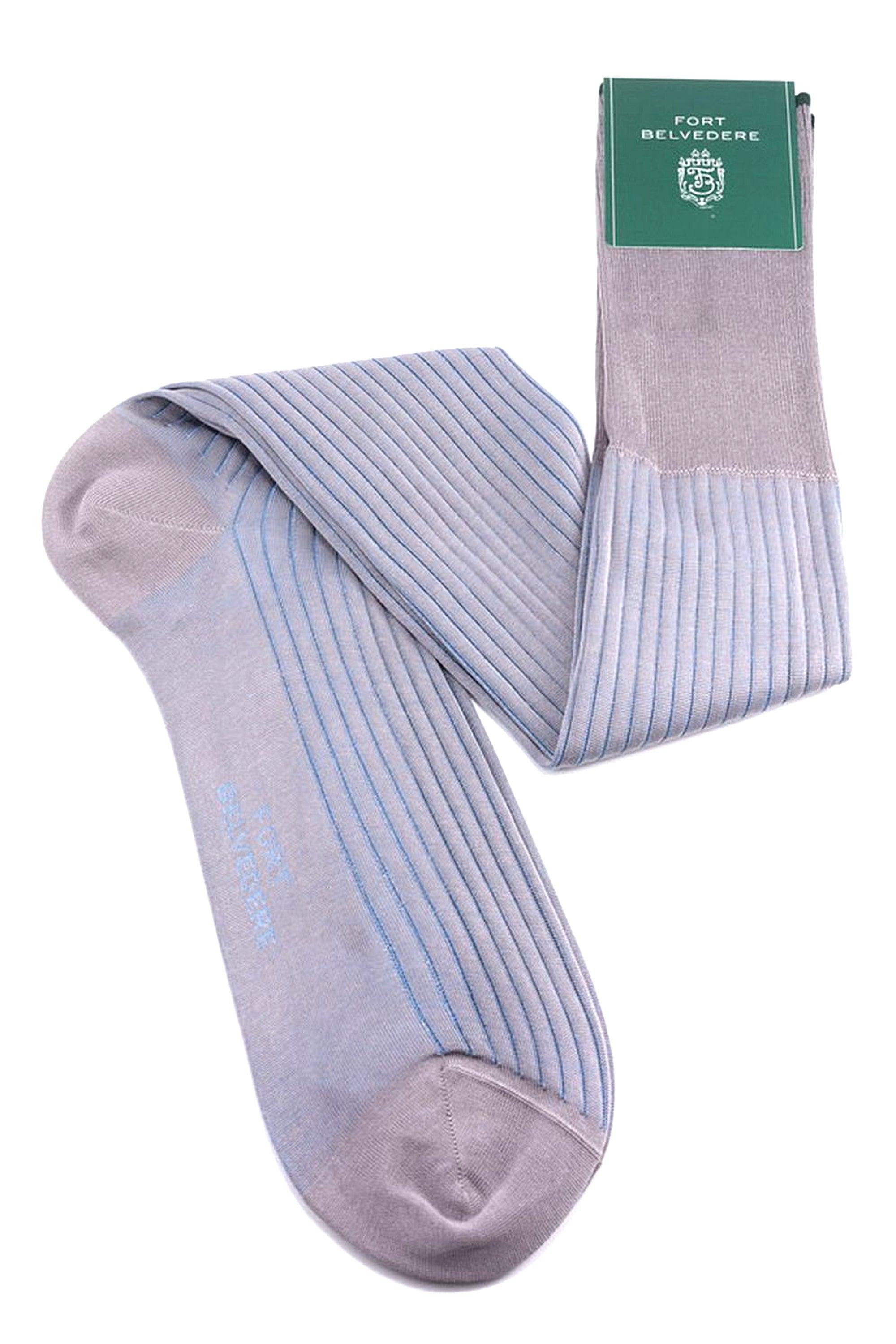 Light Gray & Light Blue Shadow Stripe Lightweight Cotton Socks
