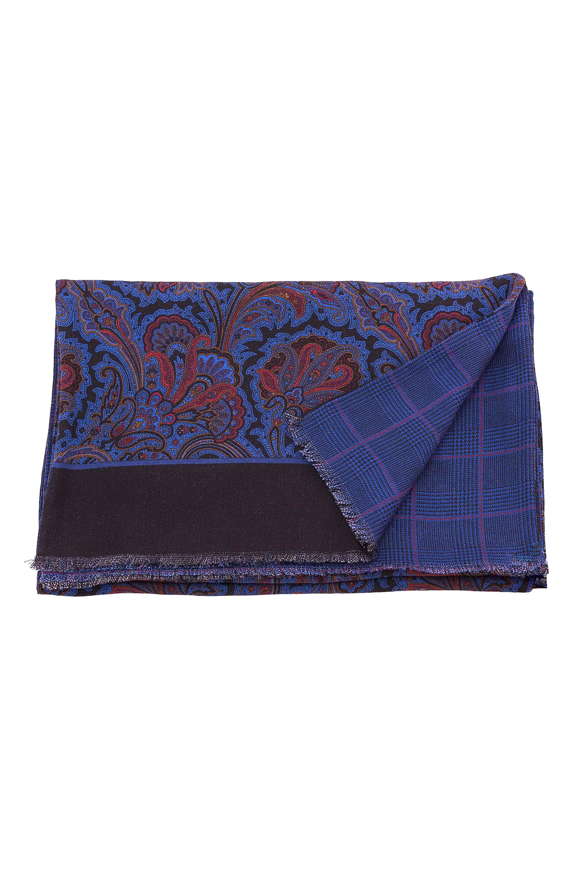 Royal Blue Paisley & Glen Check Reversible Scarf
