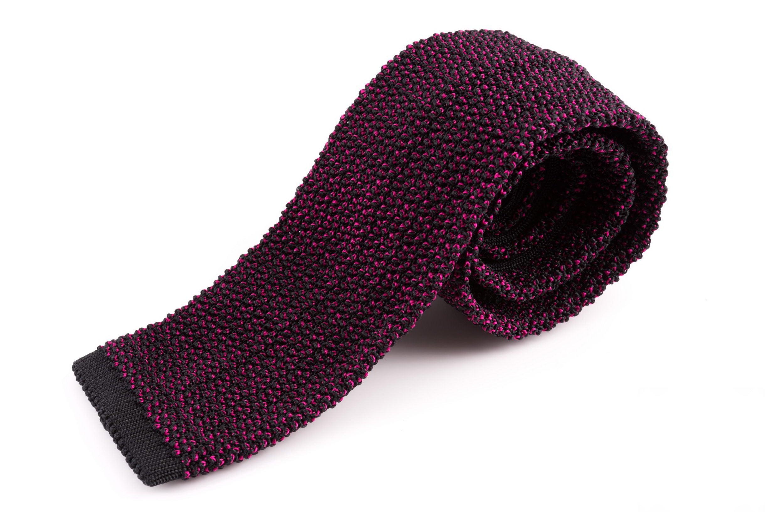 Black & Magenta Two-Tone Silk Knit Tie