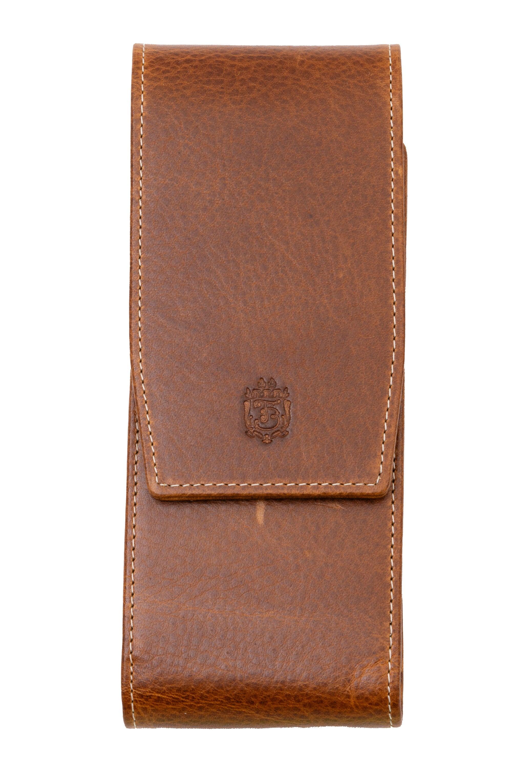 3-Pen Saddle Brown Dumont Full-Grain Leather Pen Case