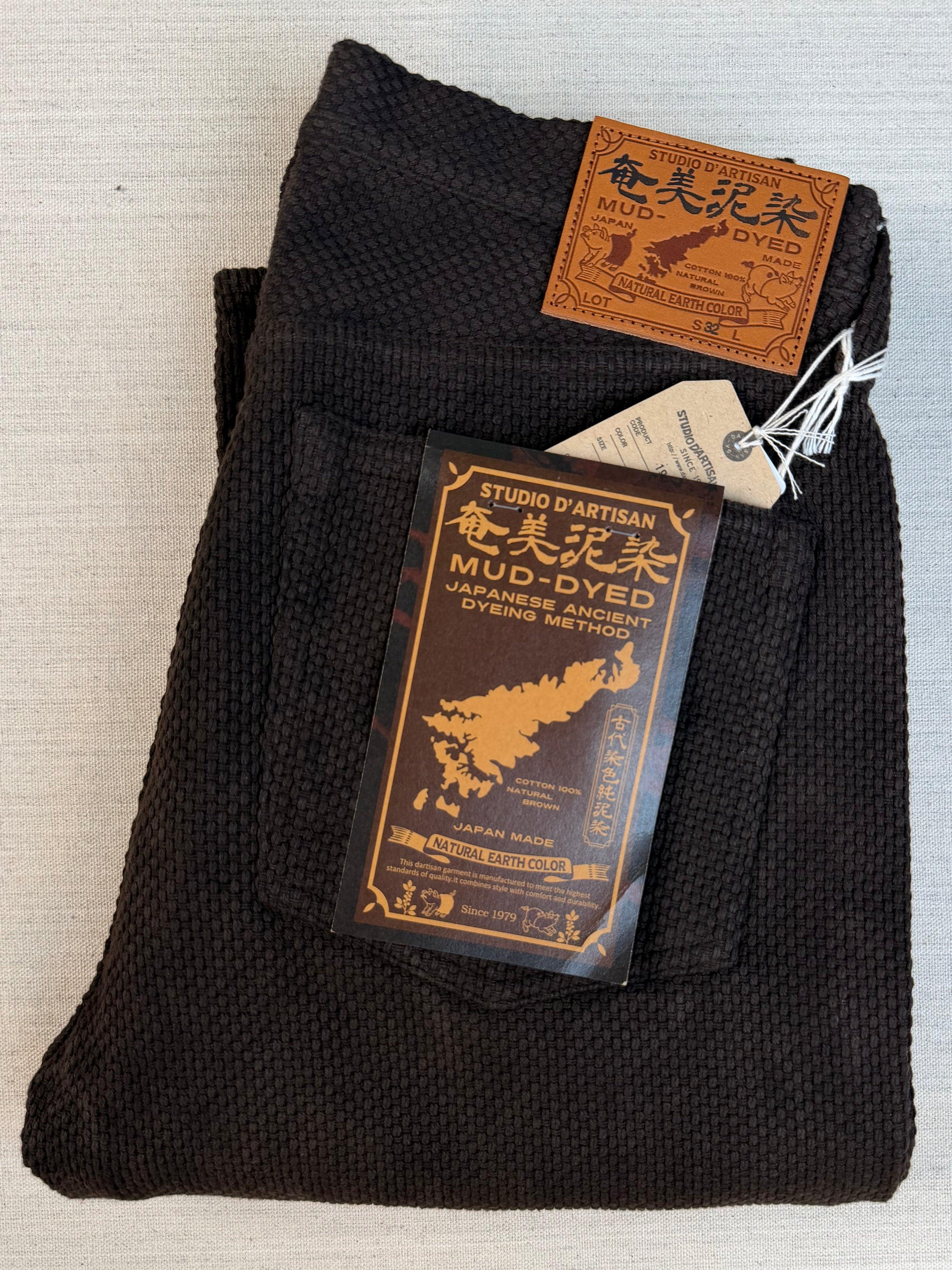 Amami-Mud Dyed Sashiko Jeans Dark Brown