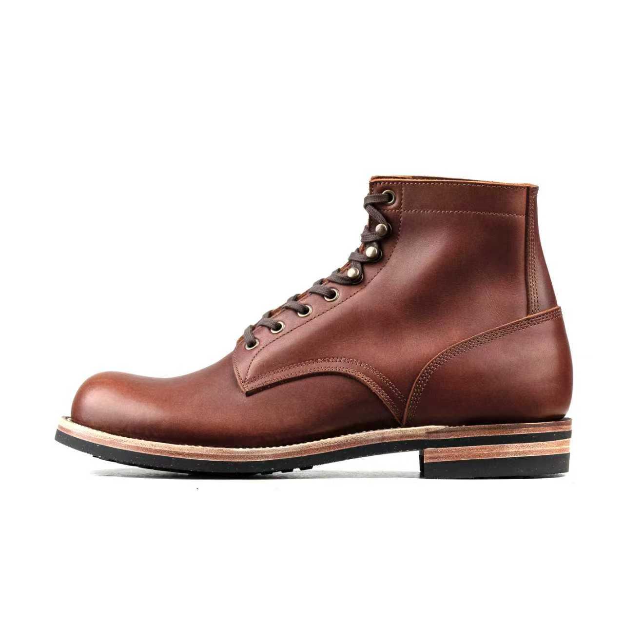 Munson Plain Toe Logging Boot -luosjiet®boots - Brown Full Grain oiled Cowhide