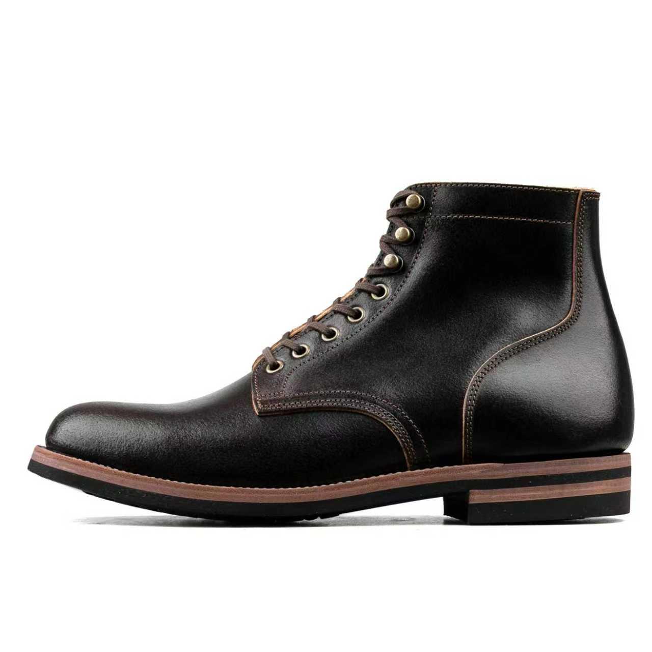 Plain Toe Service Boot -luosjiet®boots - Black Waxed Flesh