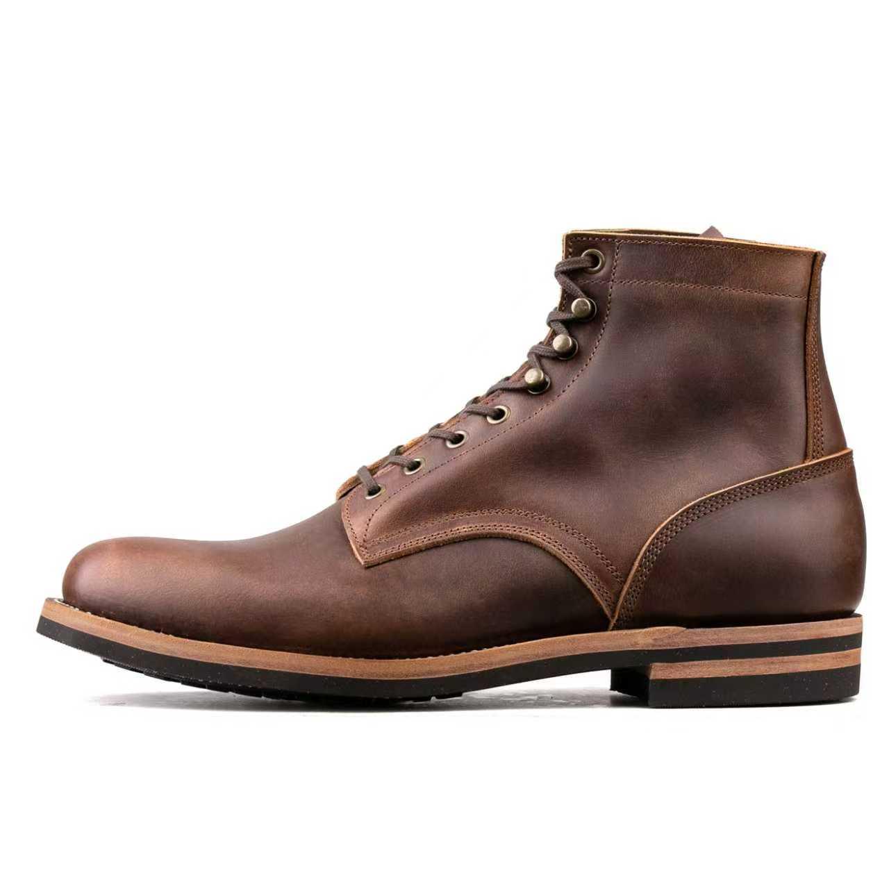 Almond Plain Toe Logging Boot -luosjiet®boots - Natural Oil-grained Cowhide