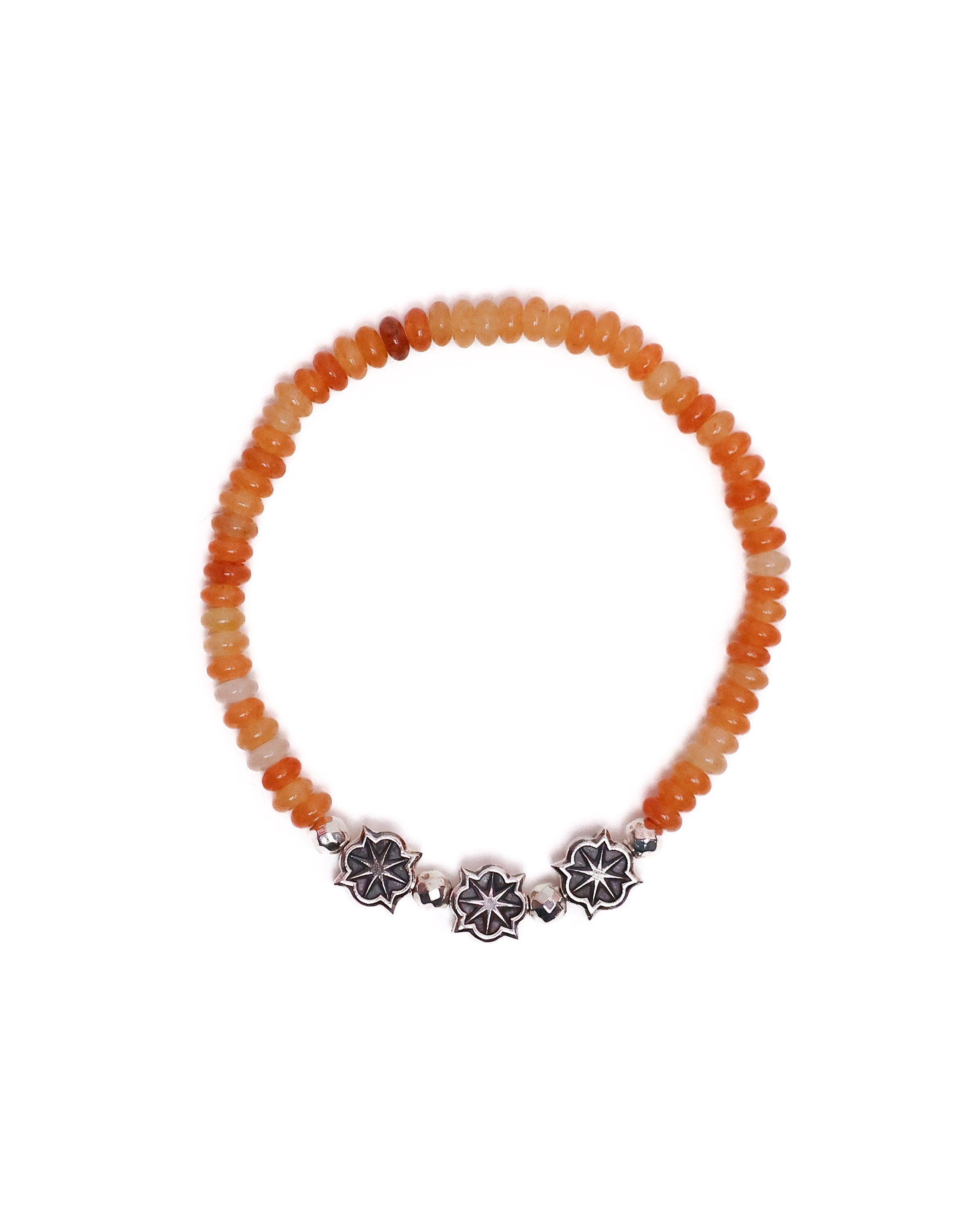 Rose Star Beaded Bracelet (Silver 925/Orange Agate)