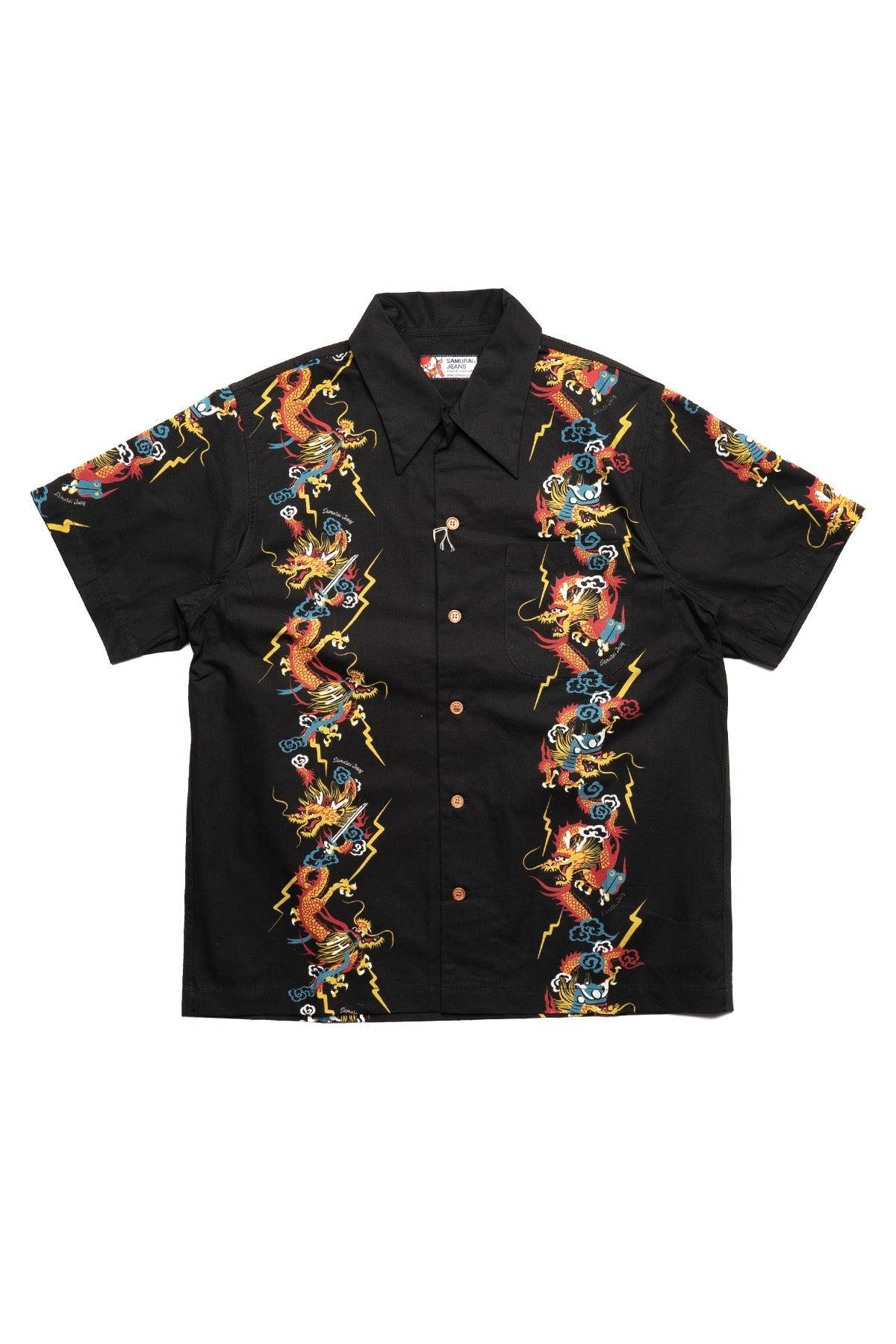 Dragon Motif Hawaiian Shirt - Black