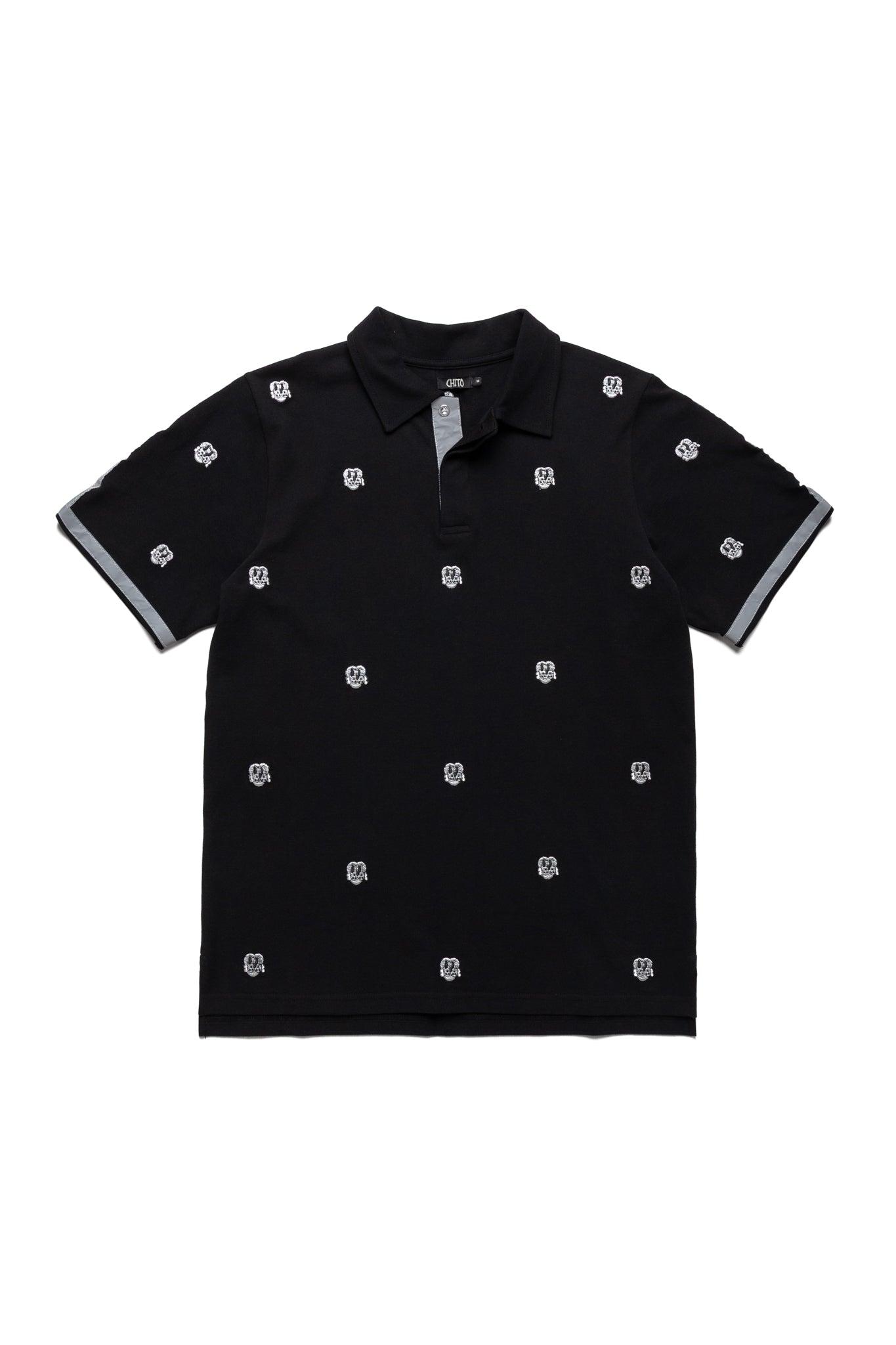 Allover FINESSE Embroidered Polo - Black
