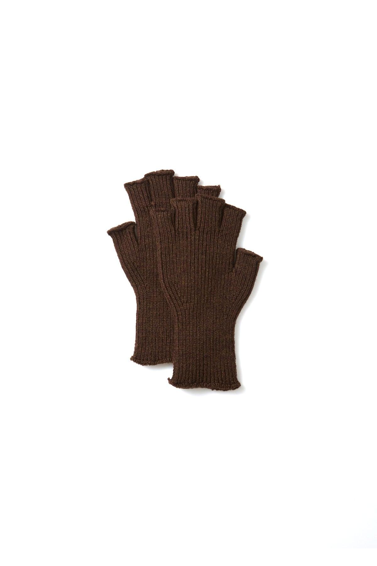 Washable Merino Knit Fingerless Gloves - Brown