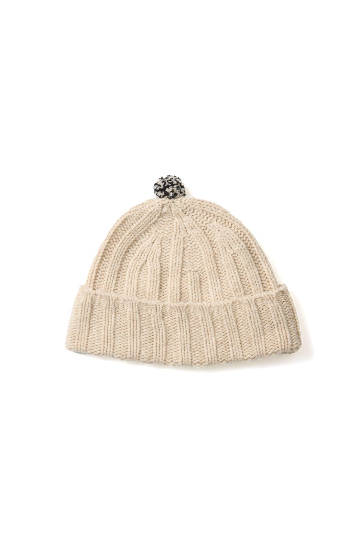 Merino Cashmere Chunky Pom Beanie - Raw Beige