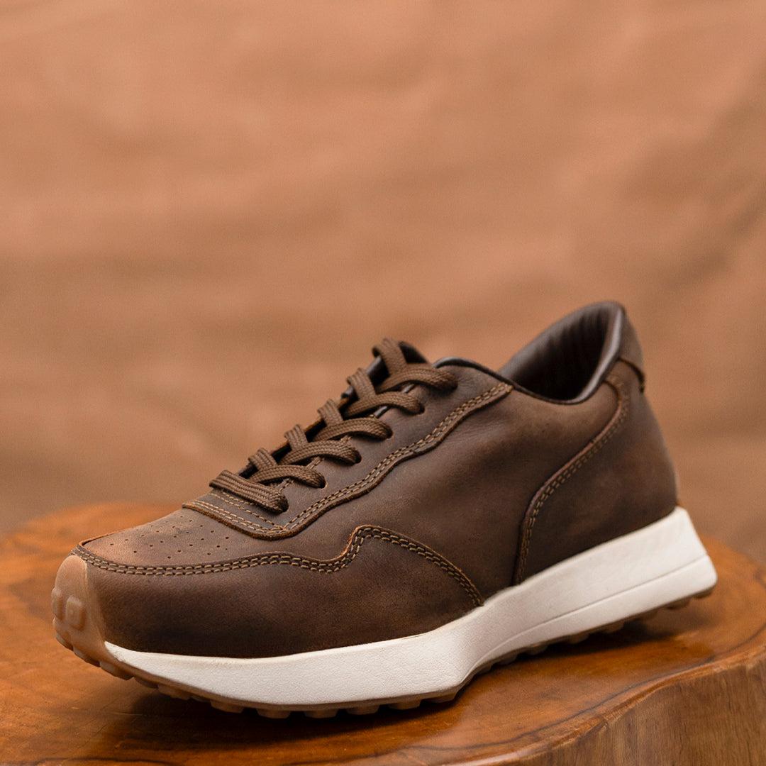 Old Skool Retro Leather Sneakers (Vintage Brown With White Sole)
