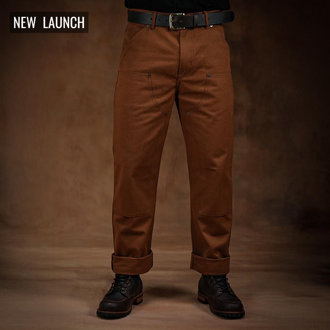 Double Knee Carpenter Fox Brown 12 Oz Duck Canvas Pants For Men (True Straight)