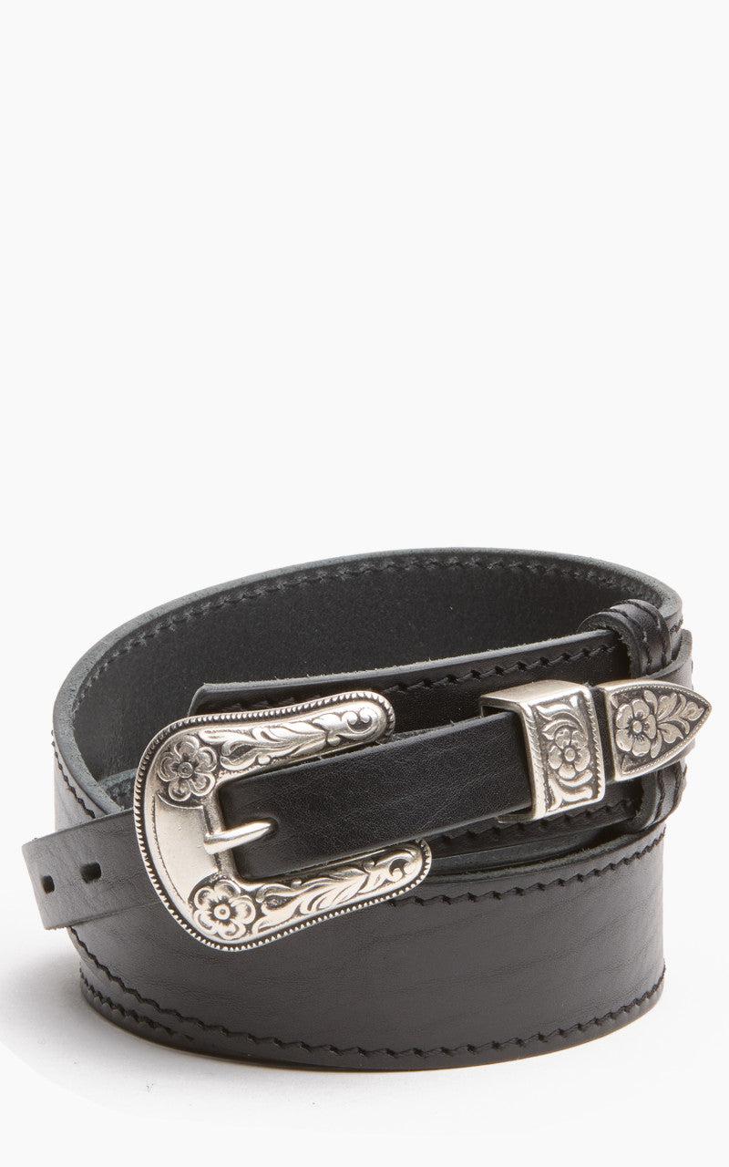 Western Belt Flowers Buckle Black