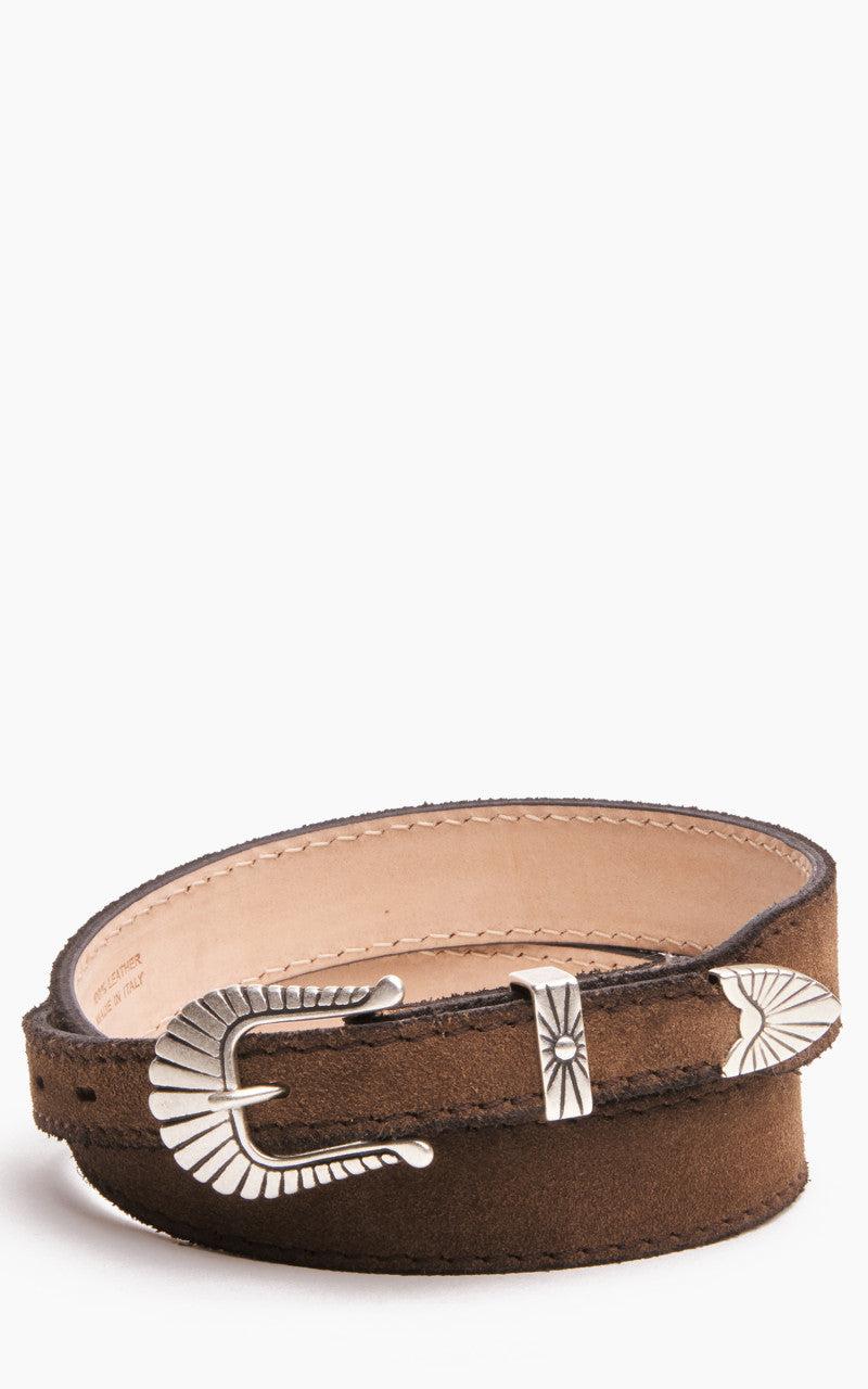 Western Belt Suede Lines Less Buckle Brown