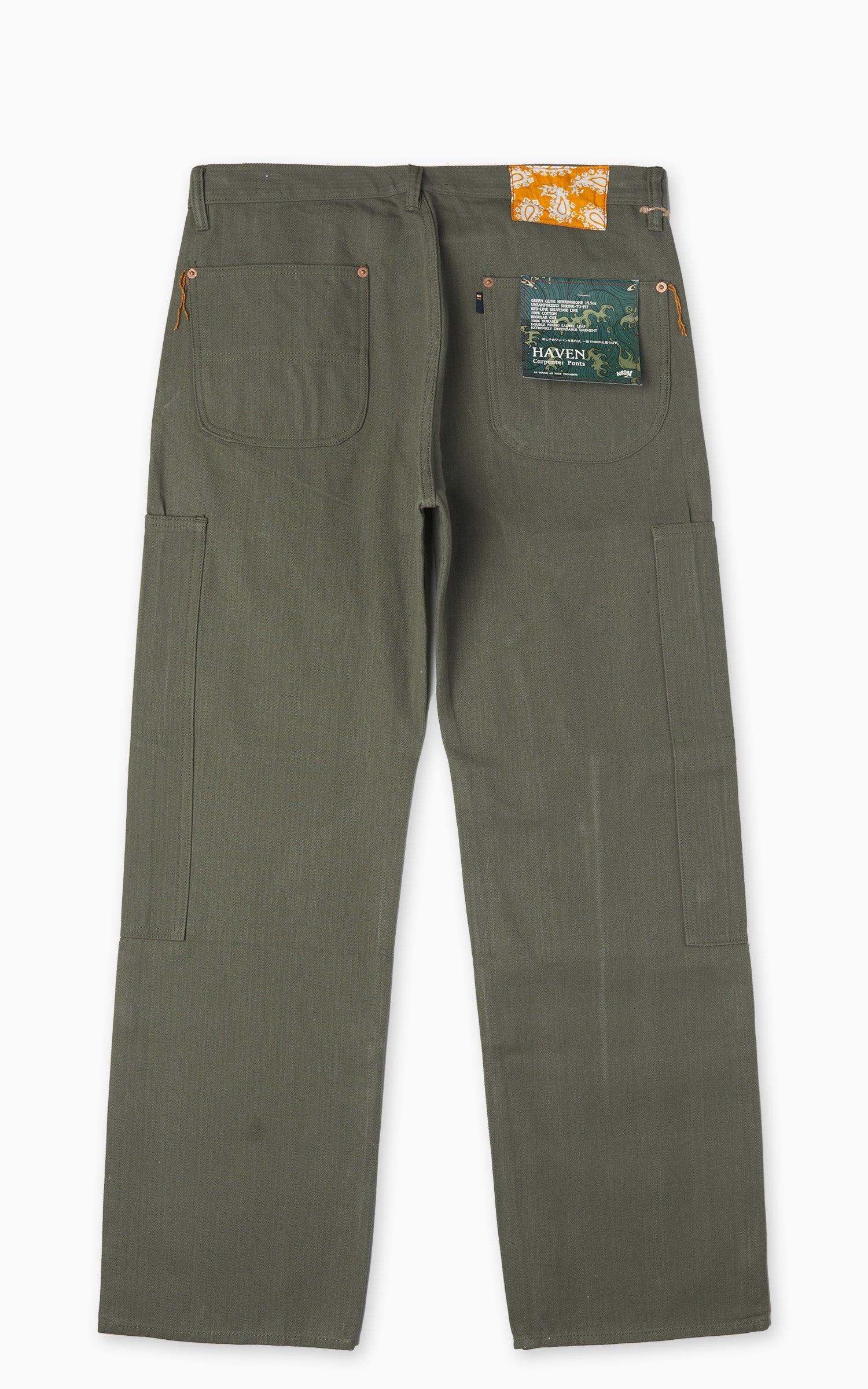 Haven Herringbone Selvedge Carpenter Pants Olive Green 15.5oz