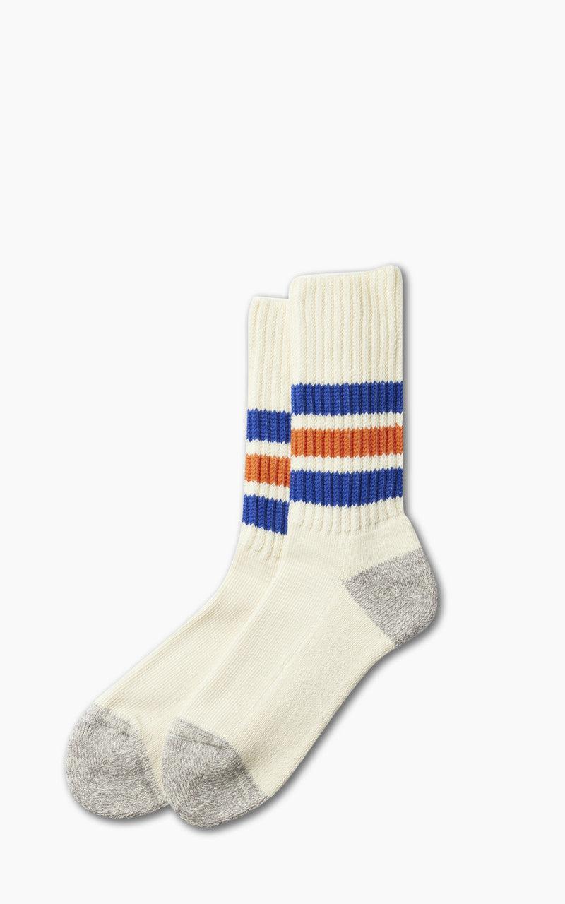 R1255 Coarse Ribbed Oldschool Crew Socks Blue/Orange