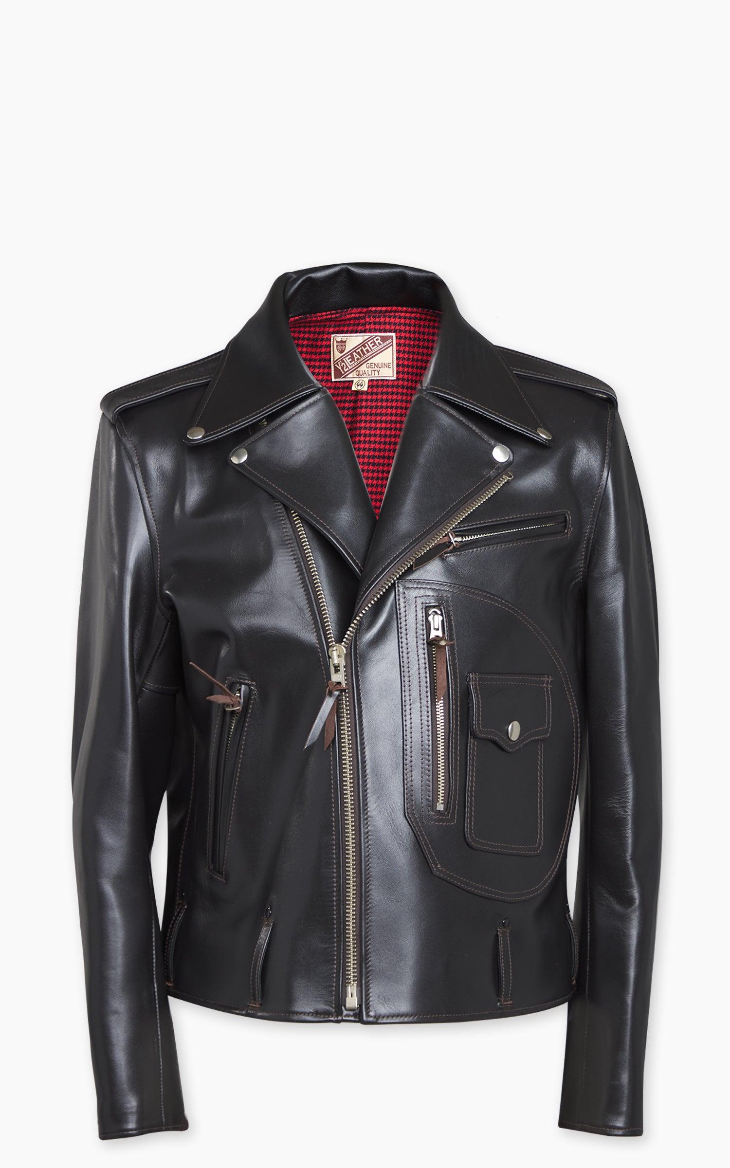 HR-55 Horsehide Leather Vintage D-Pocket Double Rider Jacket