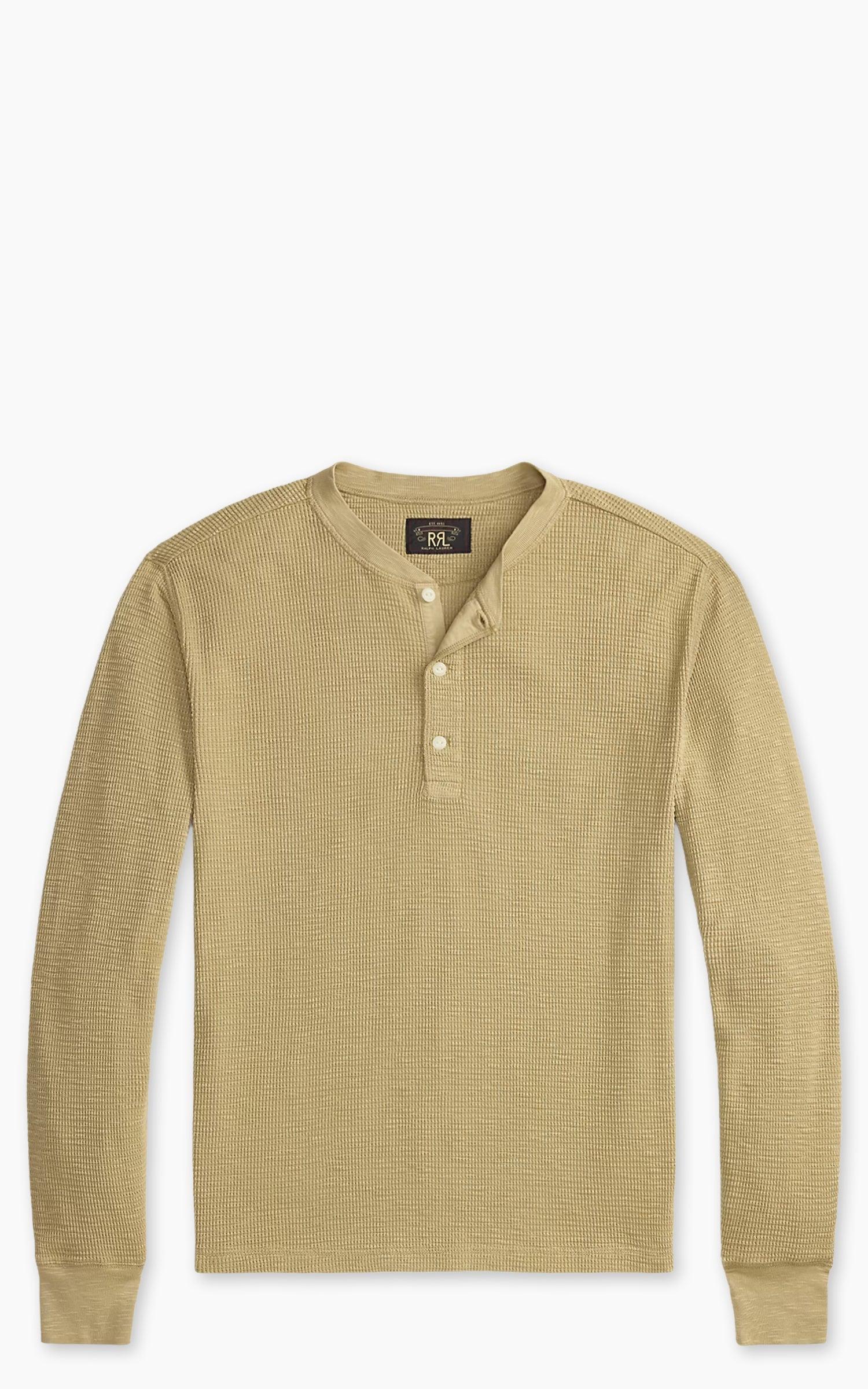 Garment-Dyed Waffle-Knit Henley Shirt Spring Beige