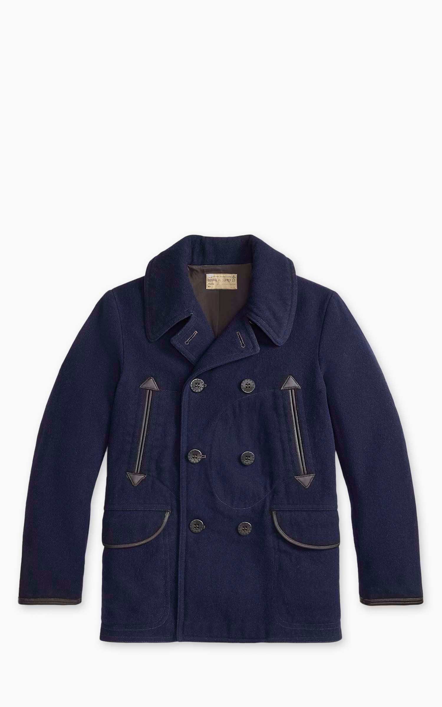 Leather-Trim Wool-Blend Peacoat Vintage Navy