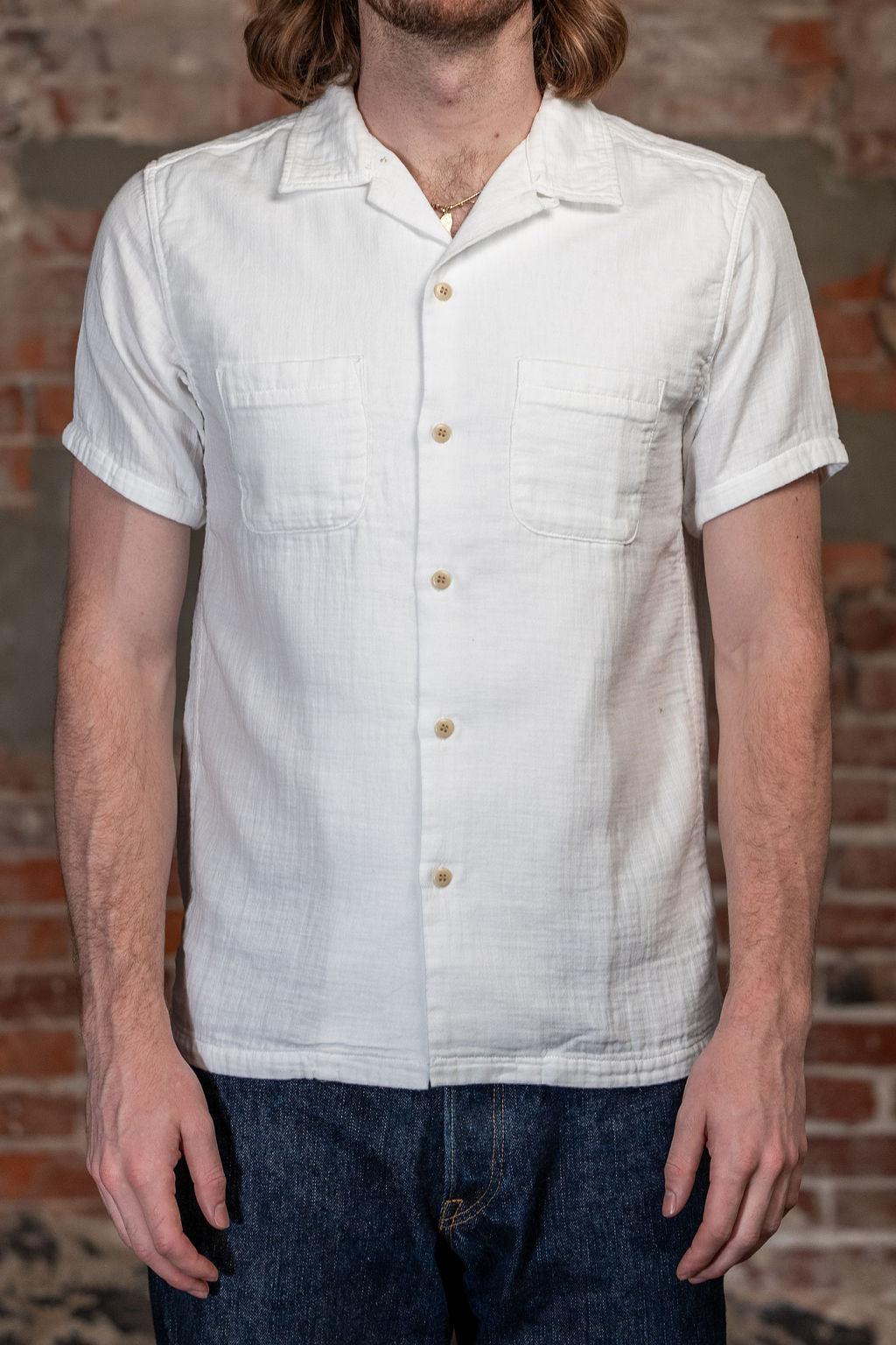 Herringbone Double Gauze Short Sleeve Shirt - White