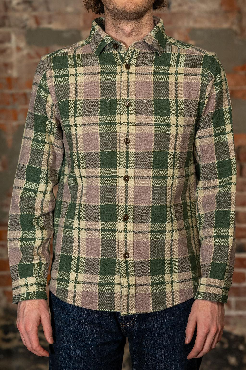Ames Workshirt - Grass/Lavender/Ecru Handwoven Flannel