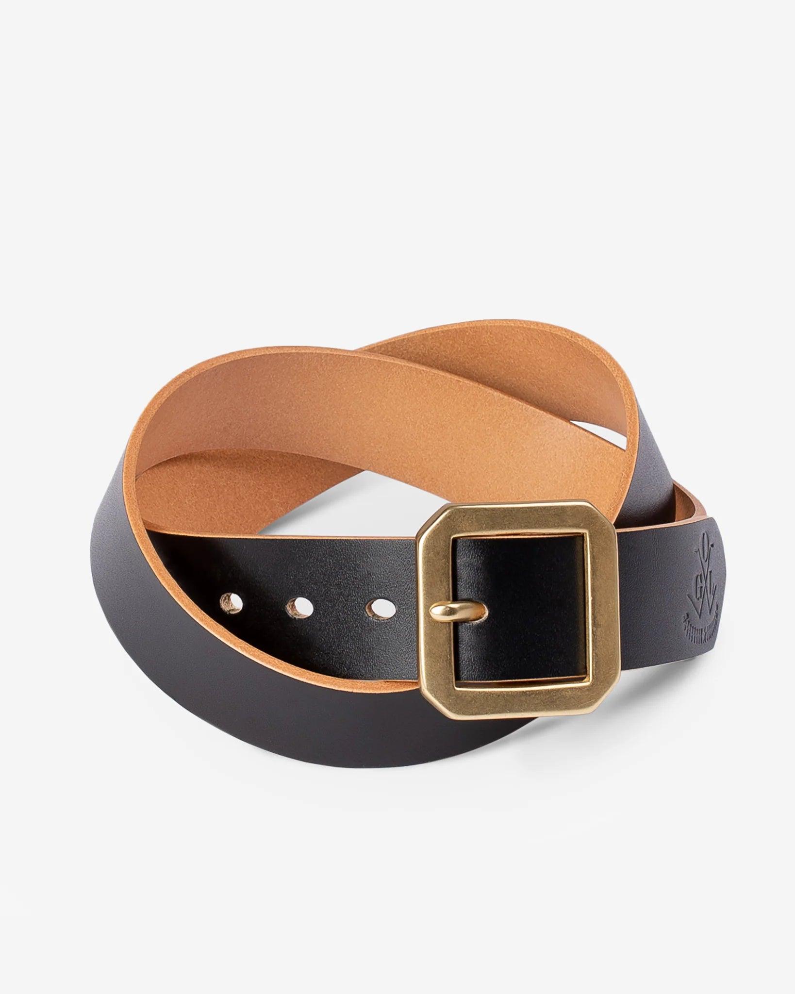 Single Prong Garrison Buckle Leather Belt - Hand-Dyed Black