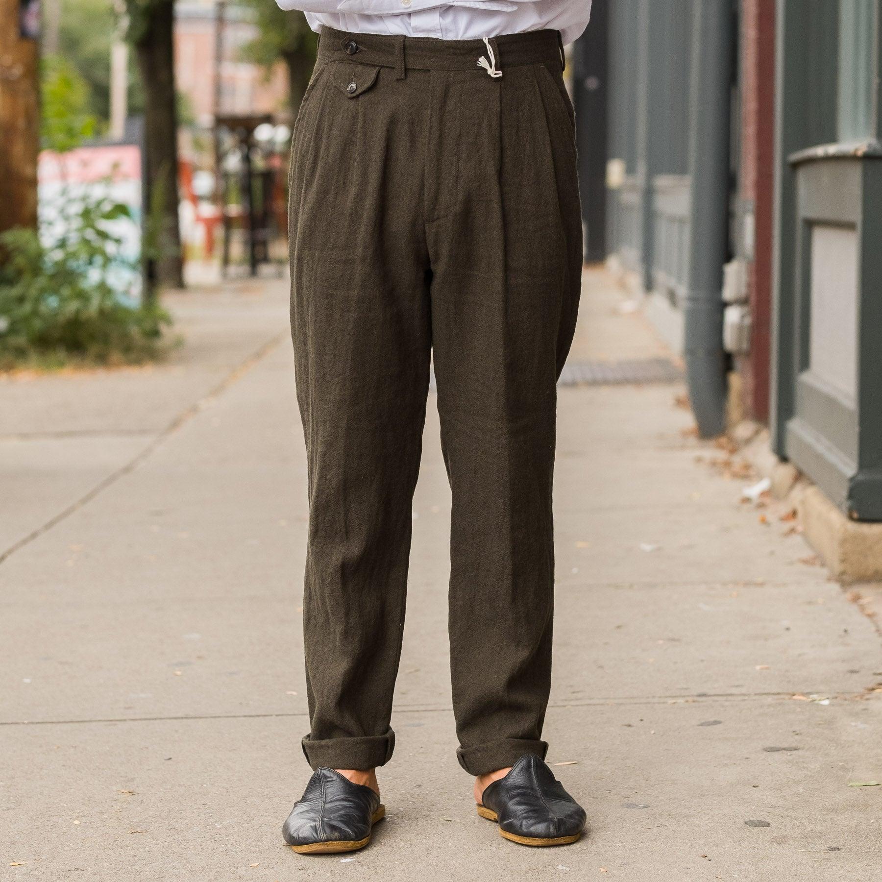 Enfield Wool Linen Trouser in Olive