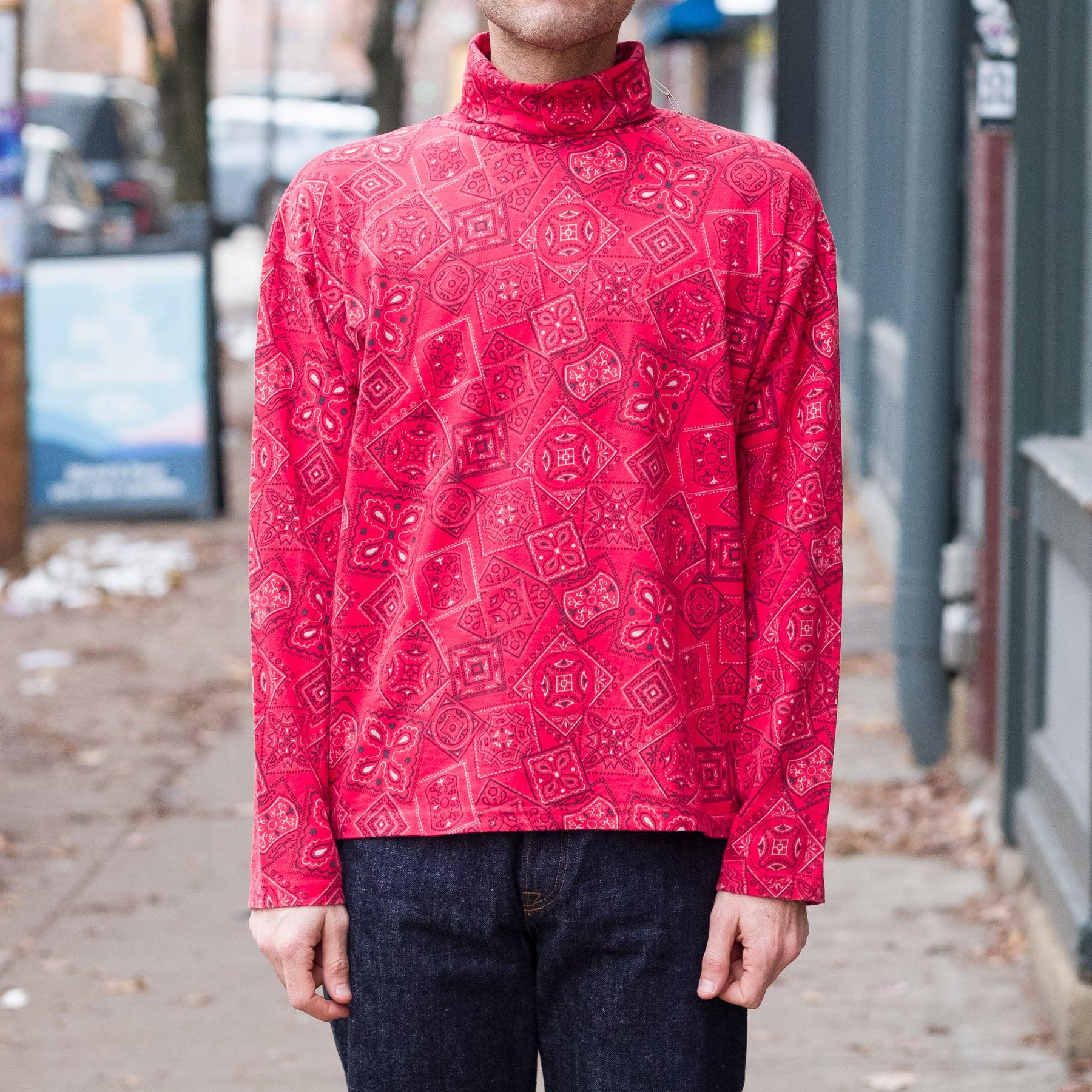 20/- Jersey Cookie Bandanna Turtle Neck Long Sleeve Tee in Red