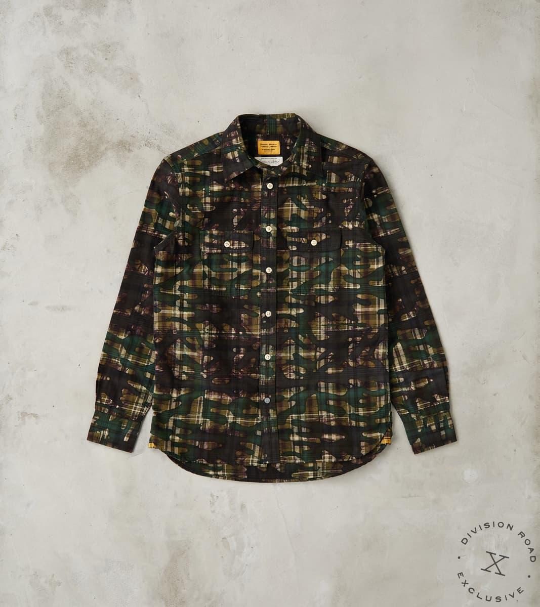 No.248 DR Field Pocket Utility Shirt - Handwoven Selvedge Stout Weave Madras - Olive Batik Camo Check