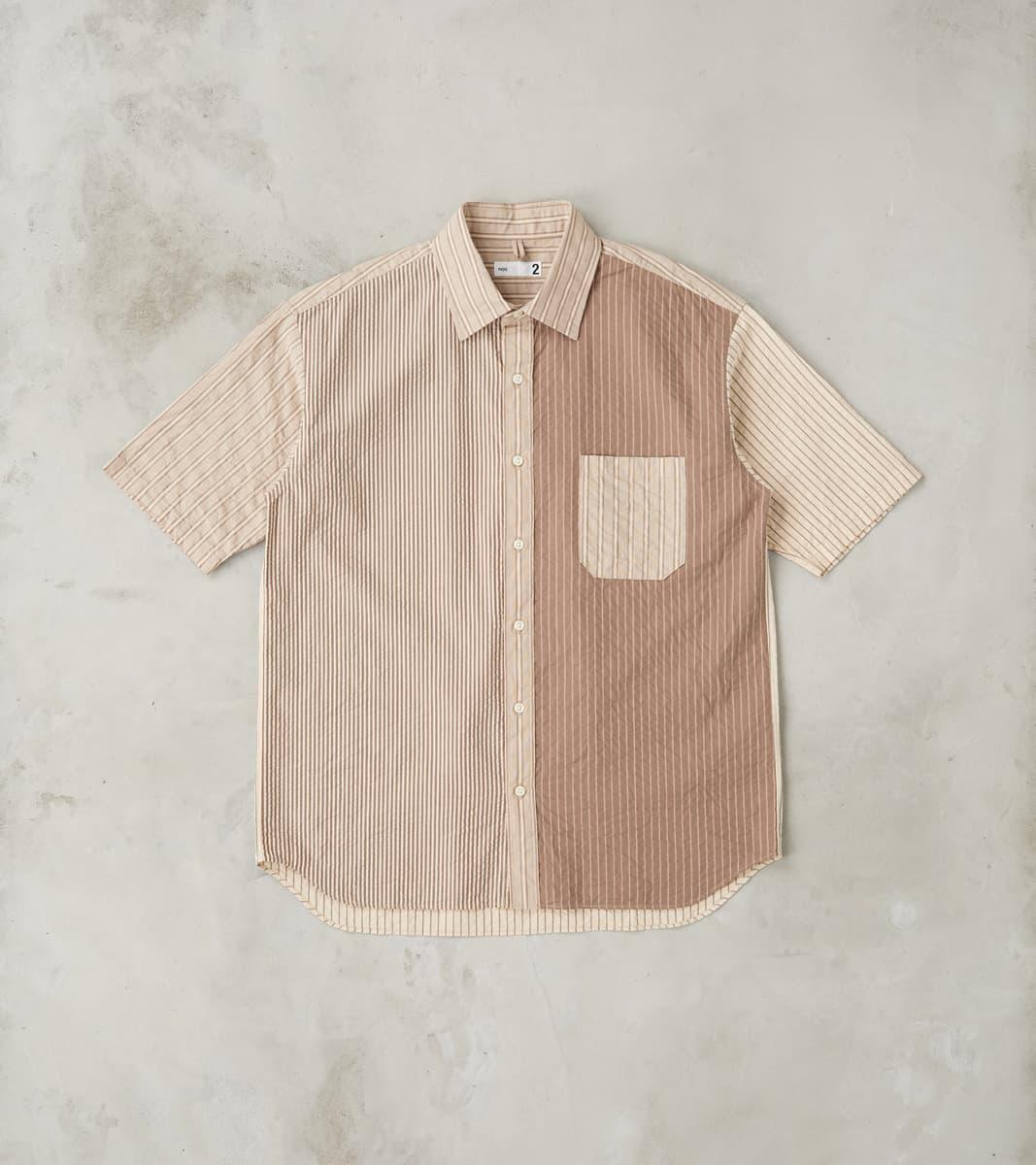 Baggy Fit Short Sleeve Crazy Shirt - Organic Cotton Seersucker Cloth - Brown