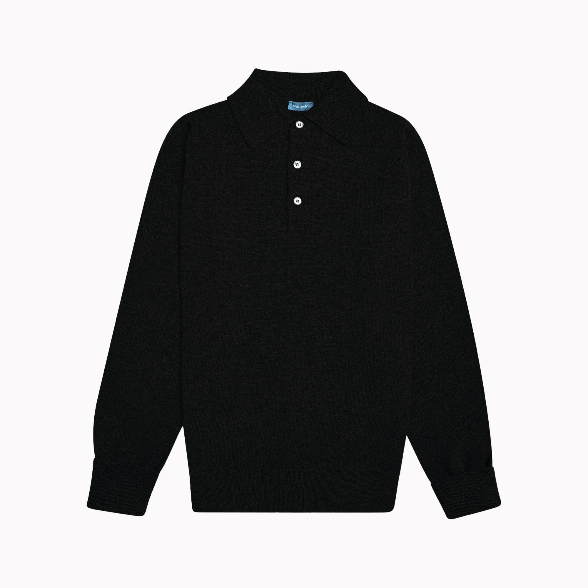 Black Kelly Sports Collar Lambswool Jumper | Understated Luxury Knitwear