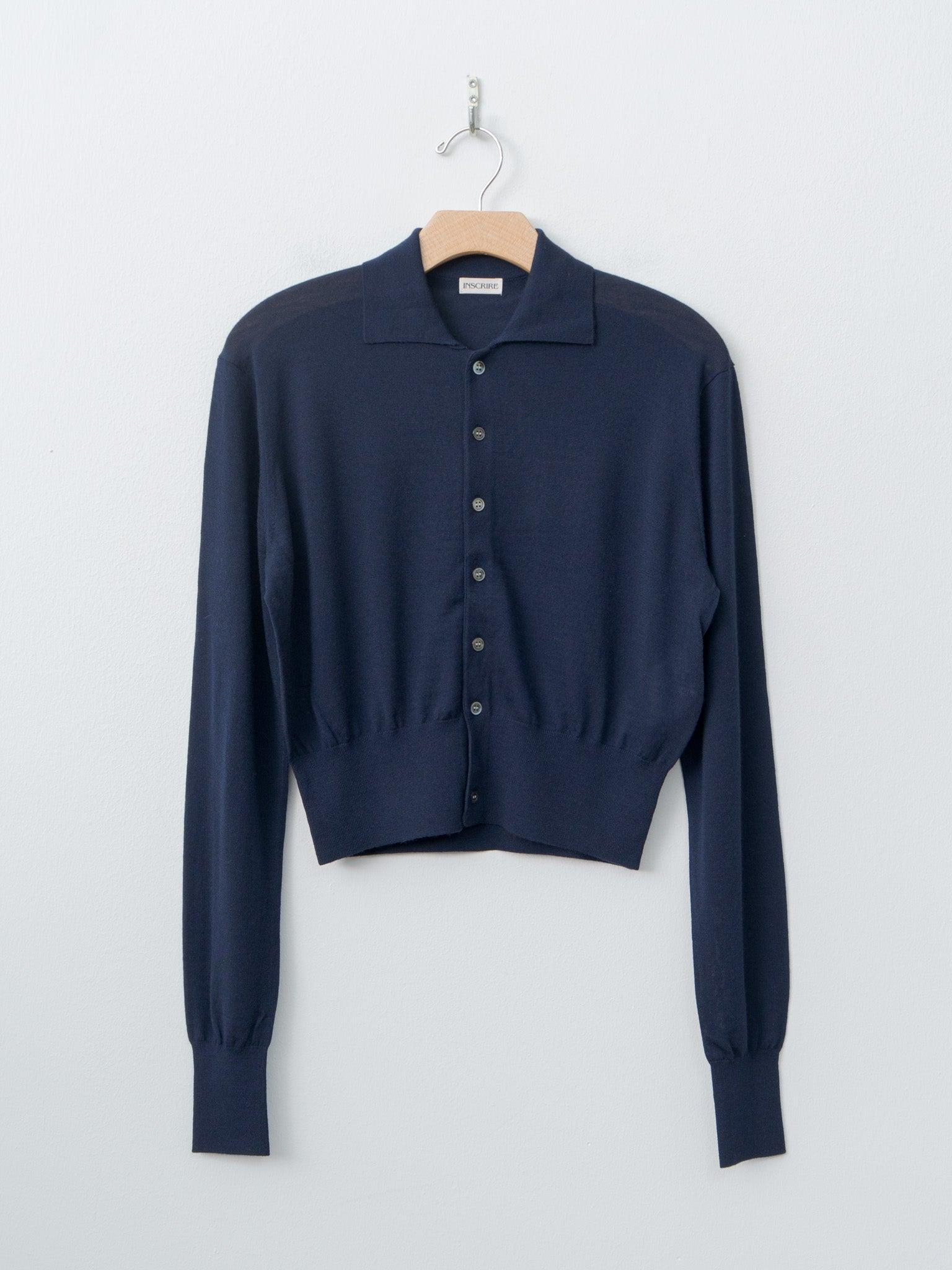 Wool Polo Cardigan - Navy