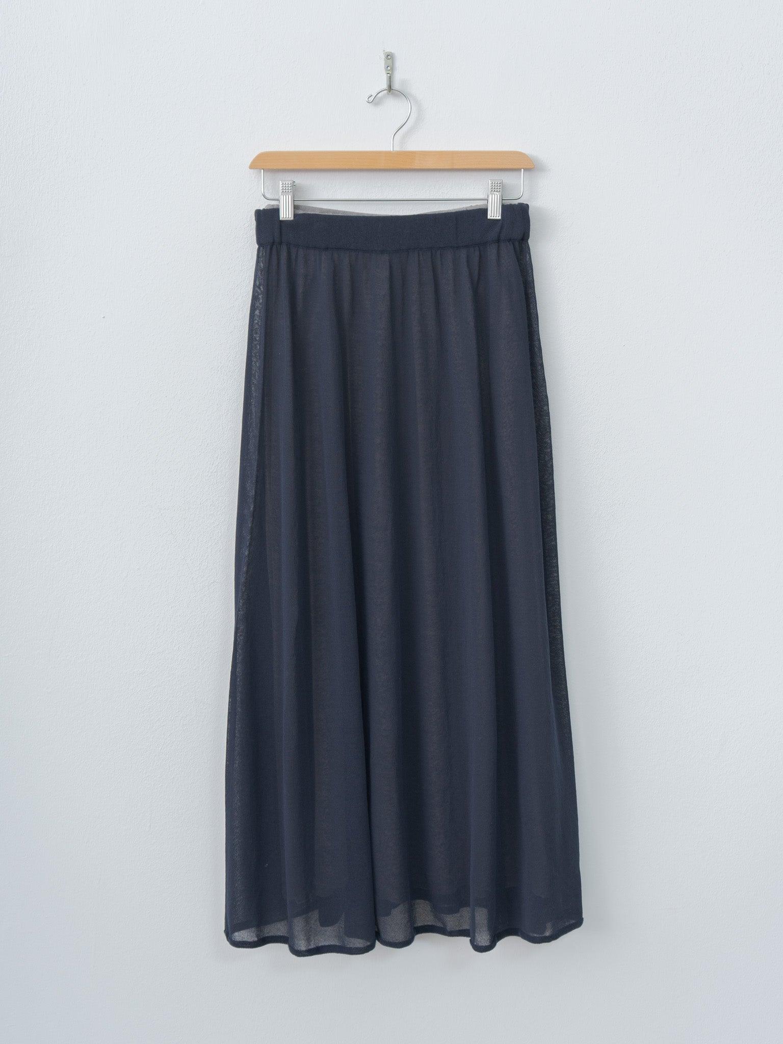 High-Twisted Cotton Sheer Knit Layered Skirt - Navy × Steel Gray