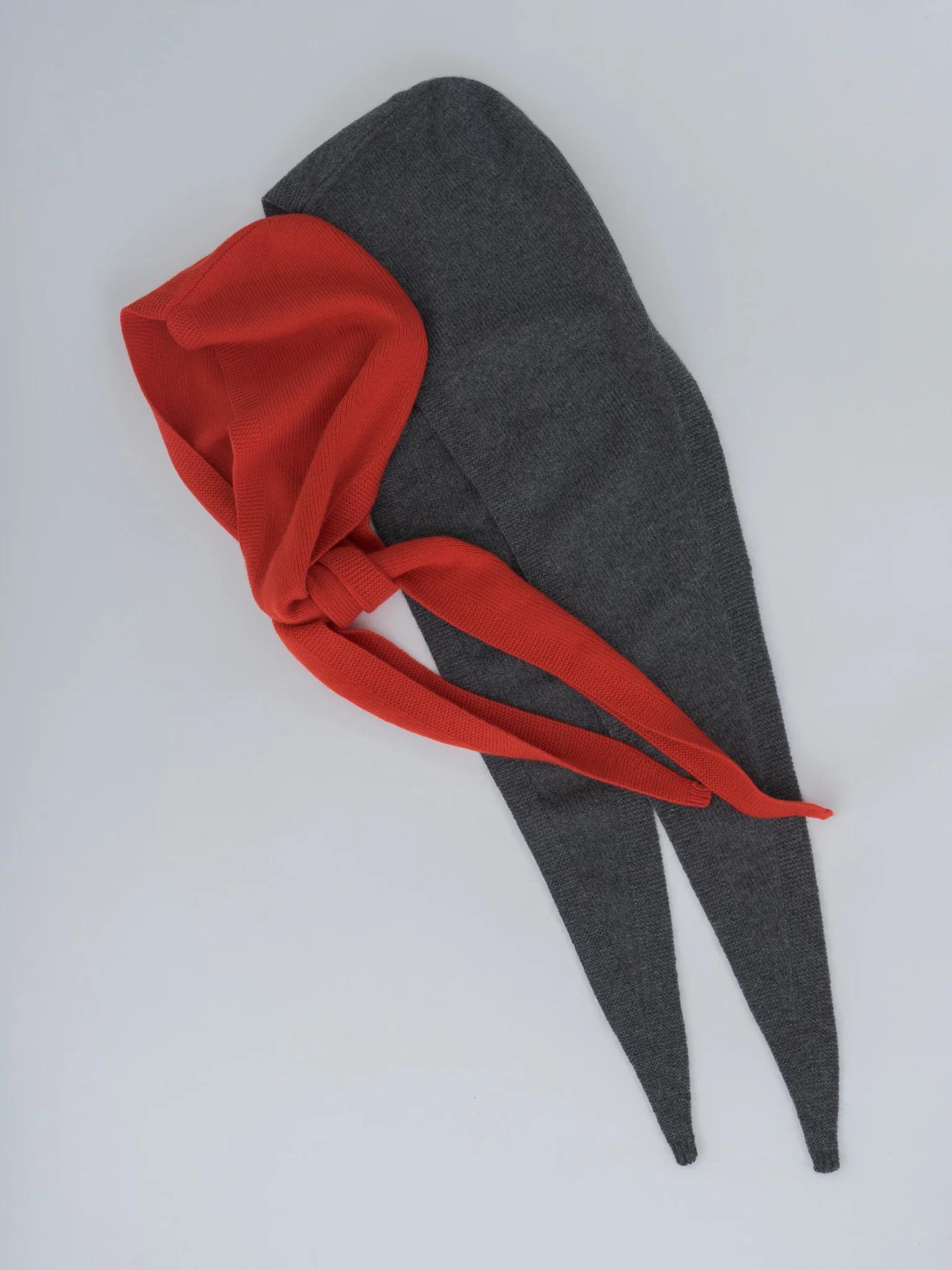 Cashmere Hood Scarf - Charcoal, Tomato