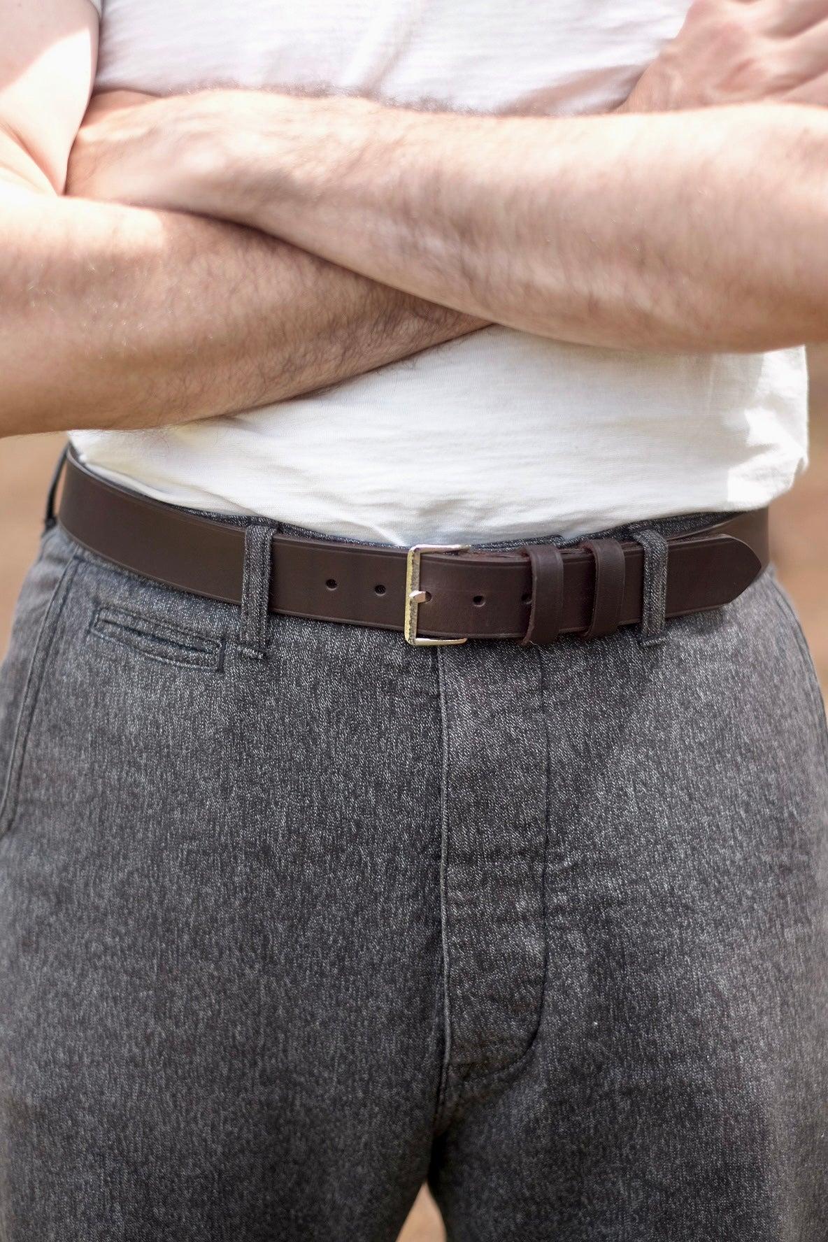 {Sale- The Rite Stuff x Codina Leather} Peerless Early-1930s-style Vintage Buckle Edge-creased Belt (Dark Chocolate Brown)
