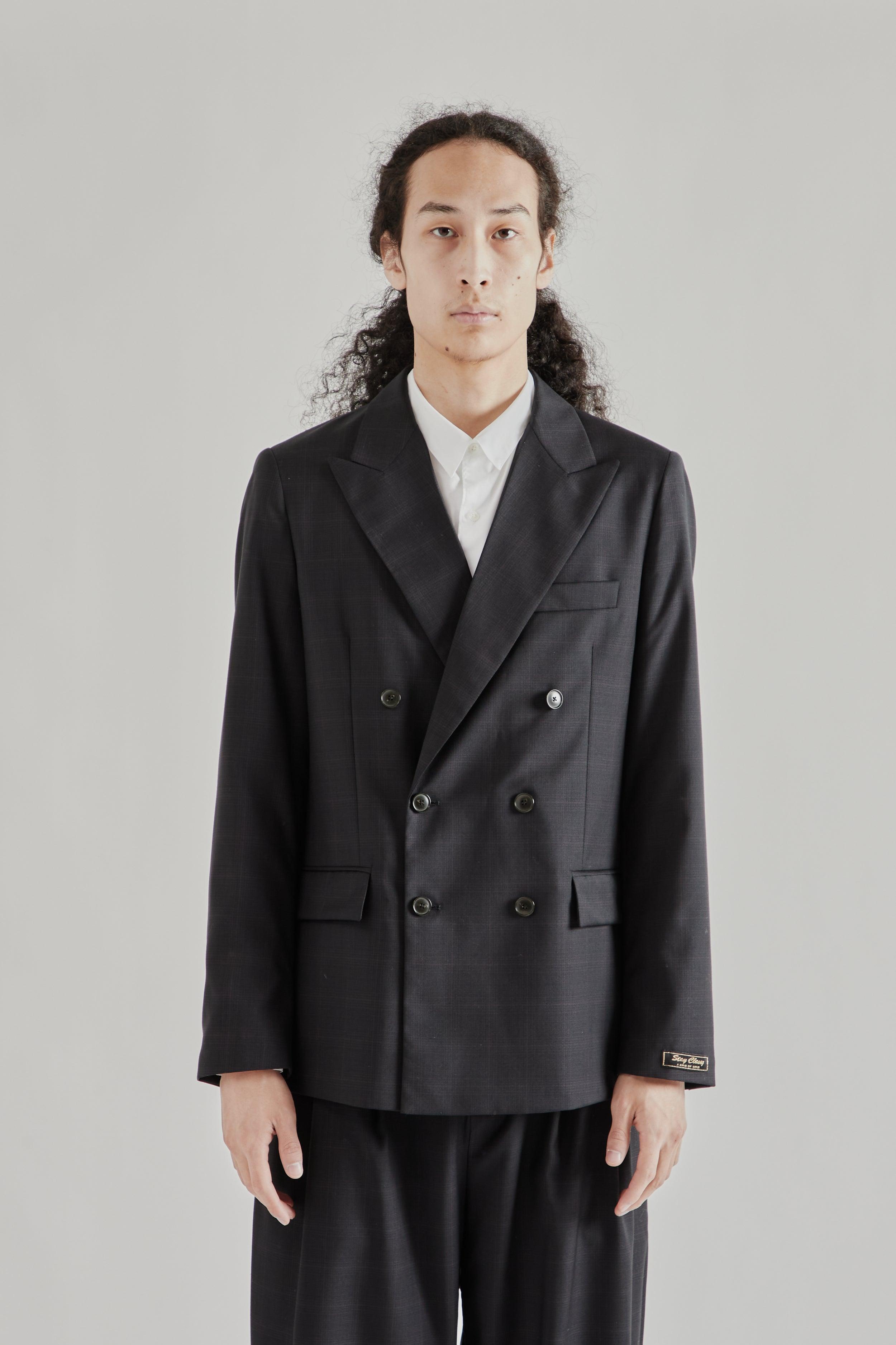 Double Breasted Peak Blazer - Checkered Black