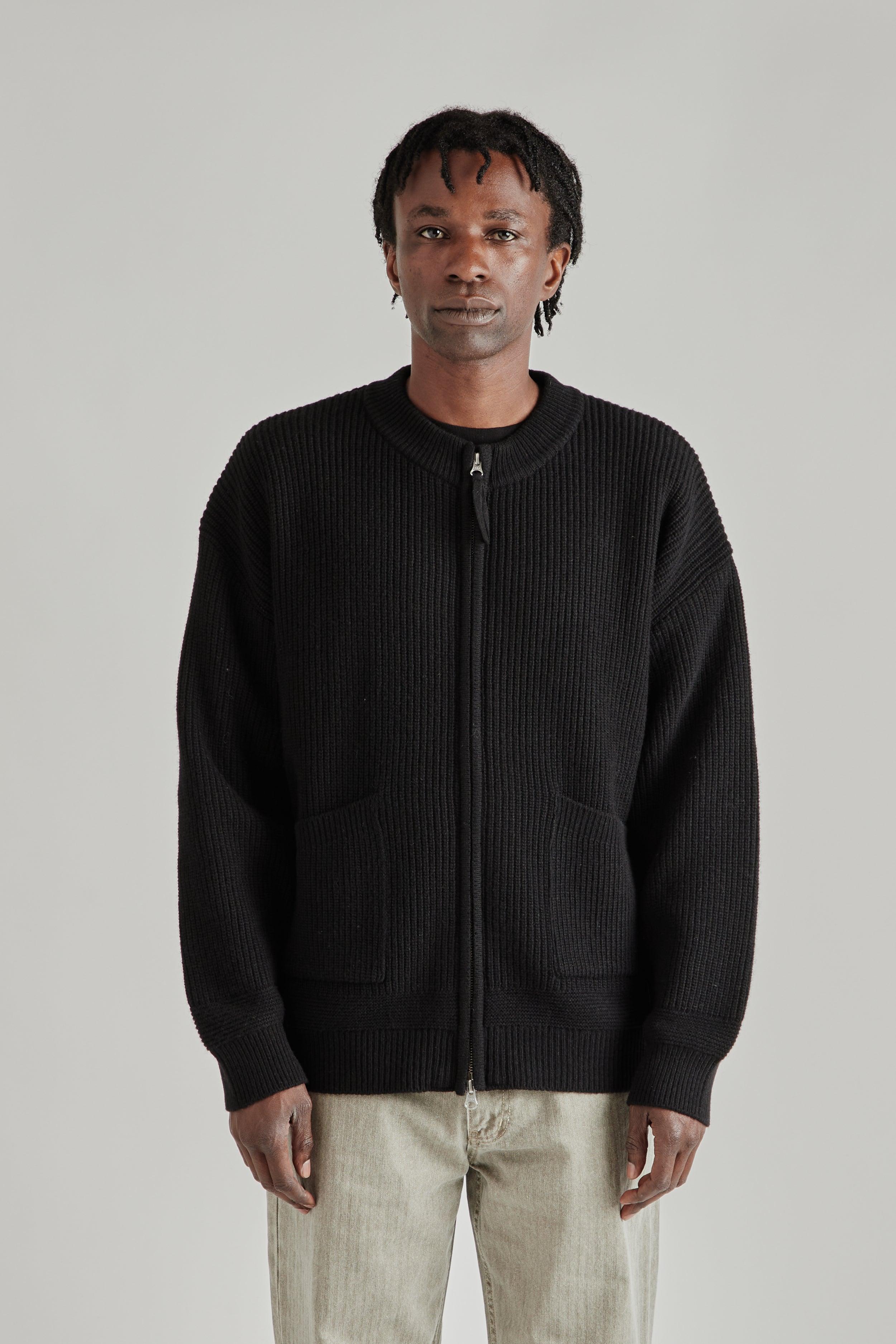Wool Deck Zipup Cardigan - Black