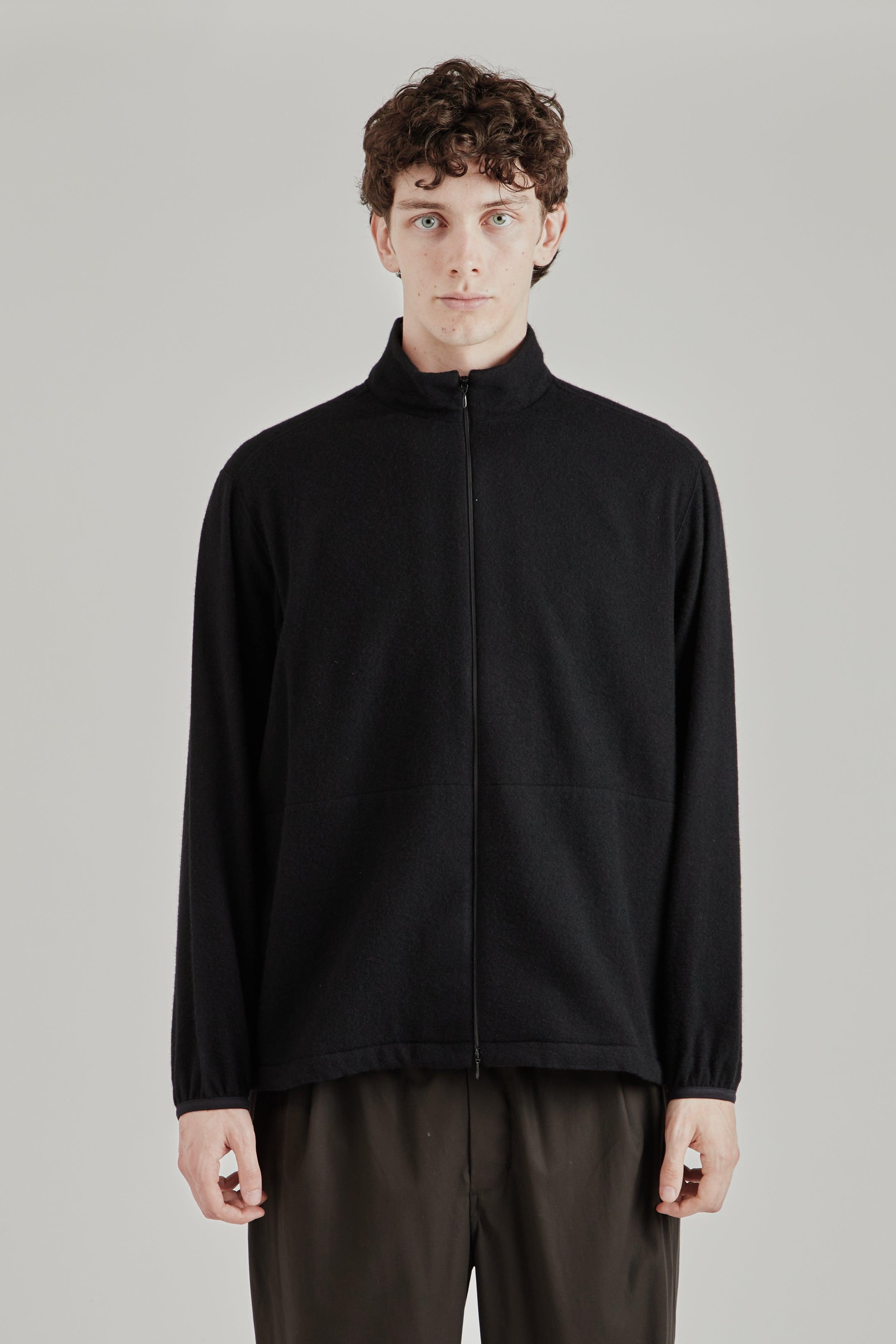 Cashmere Mixed High Neck Blouson - Black