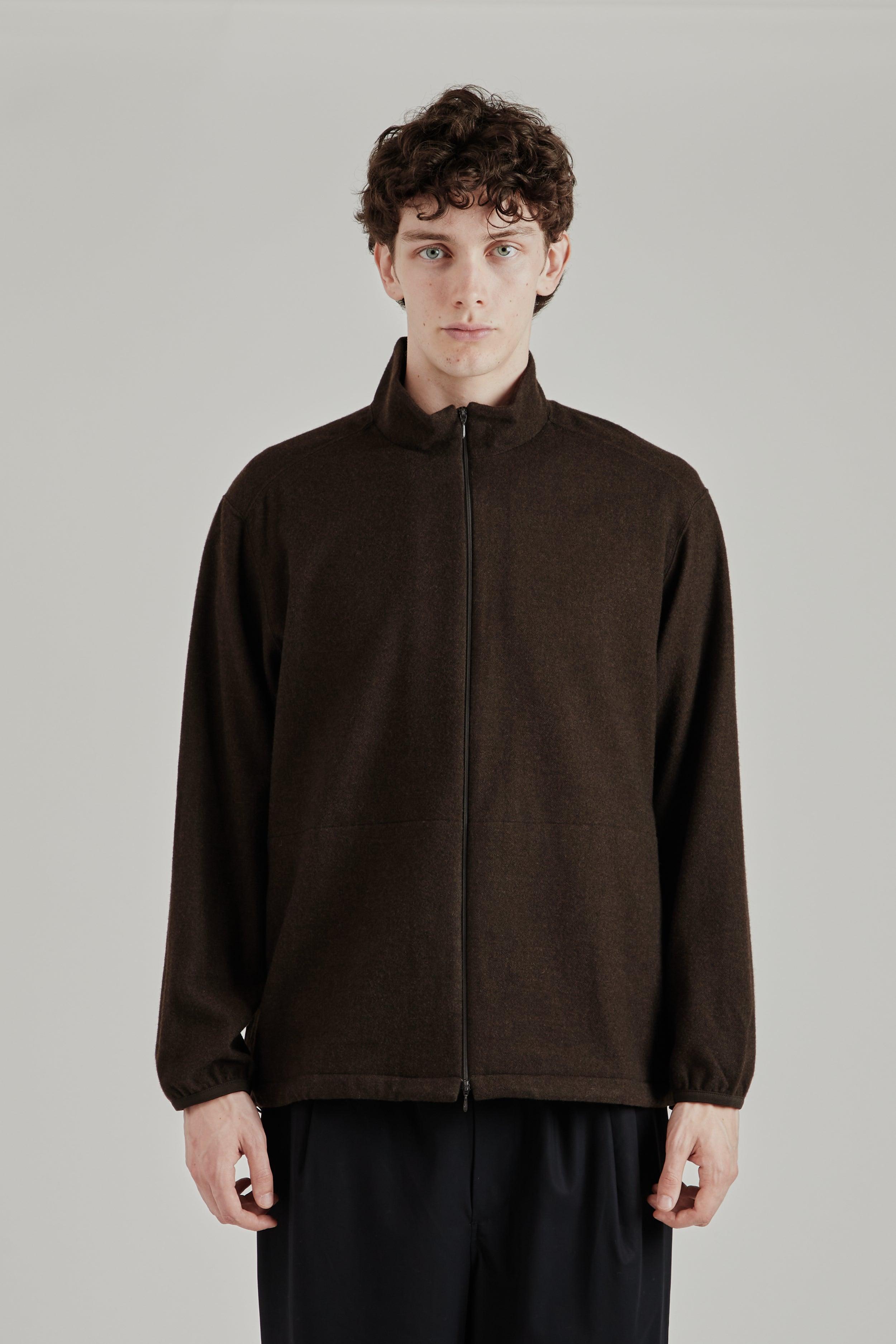 Cashmere Mixed High Neck Blouson - Dark Brown