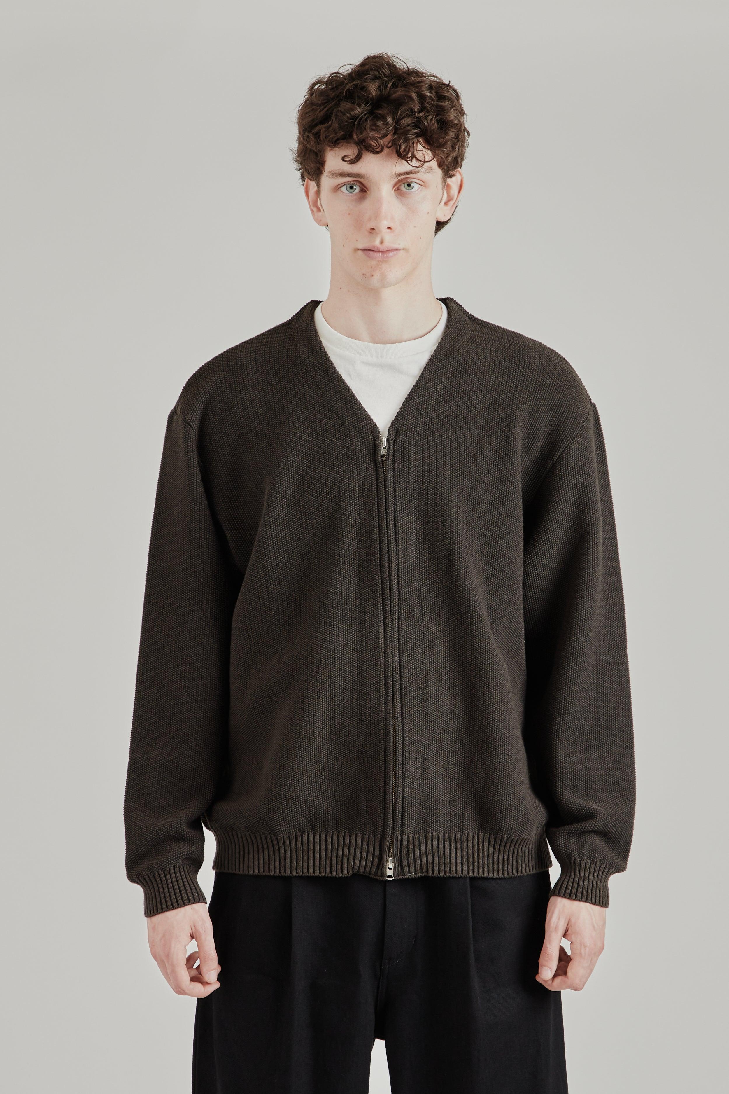 Zip Up Cardigan - Brown Charcoal