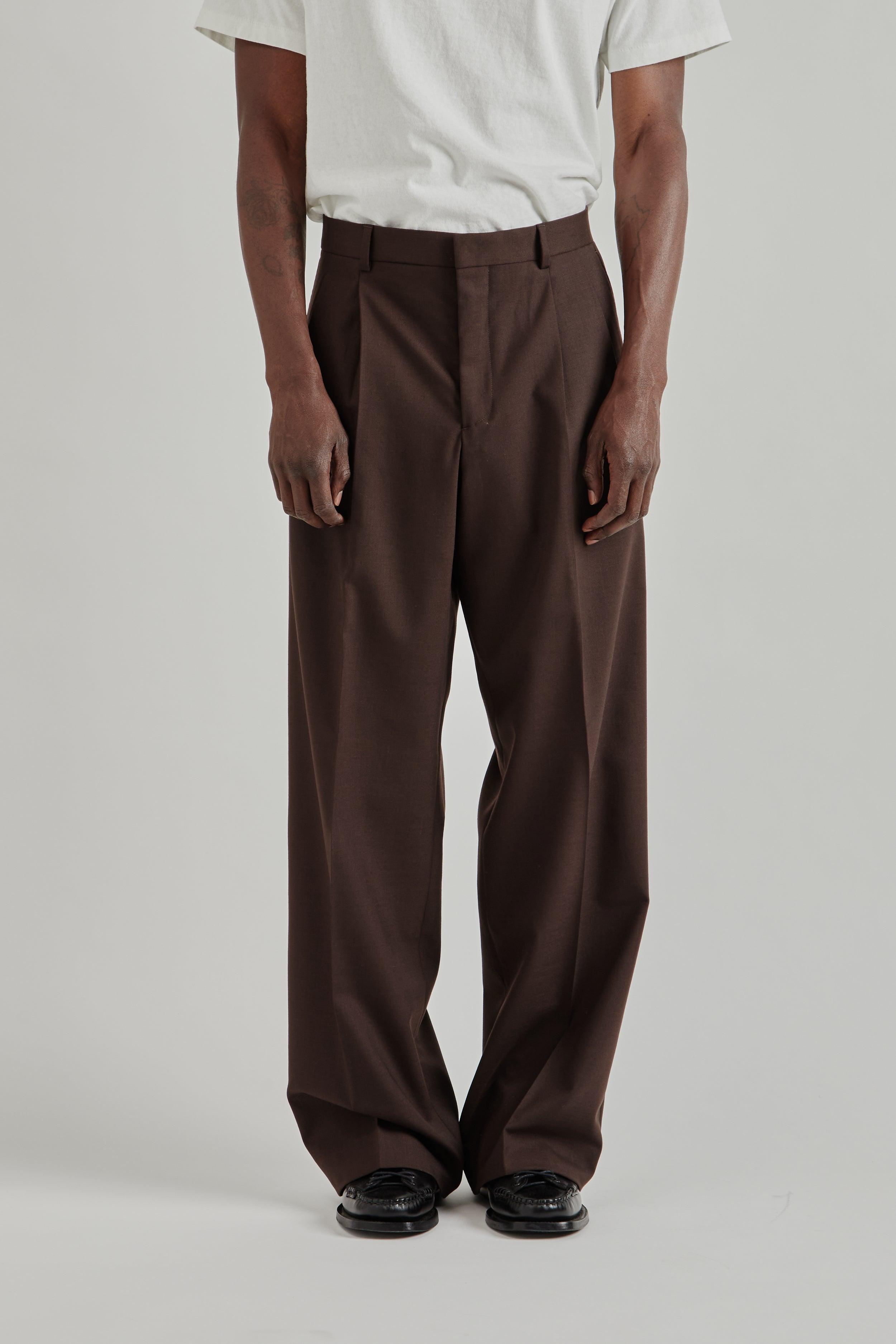 Wide Pleated Trouser - Brown