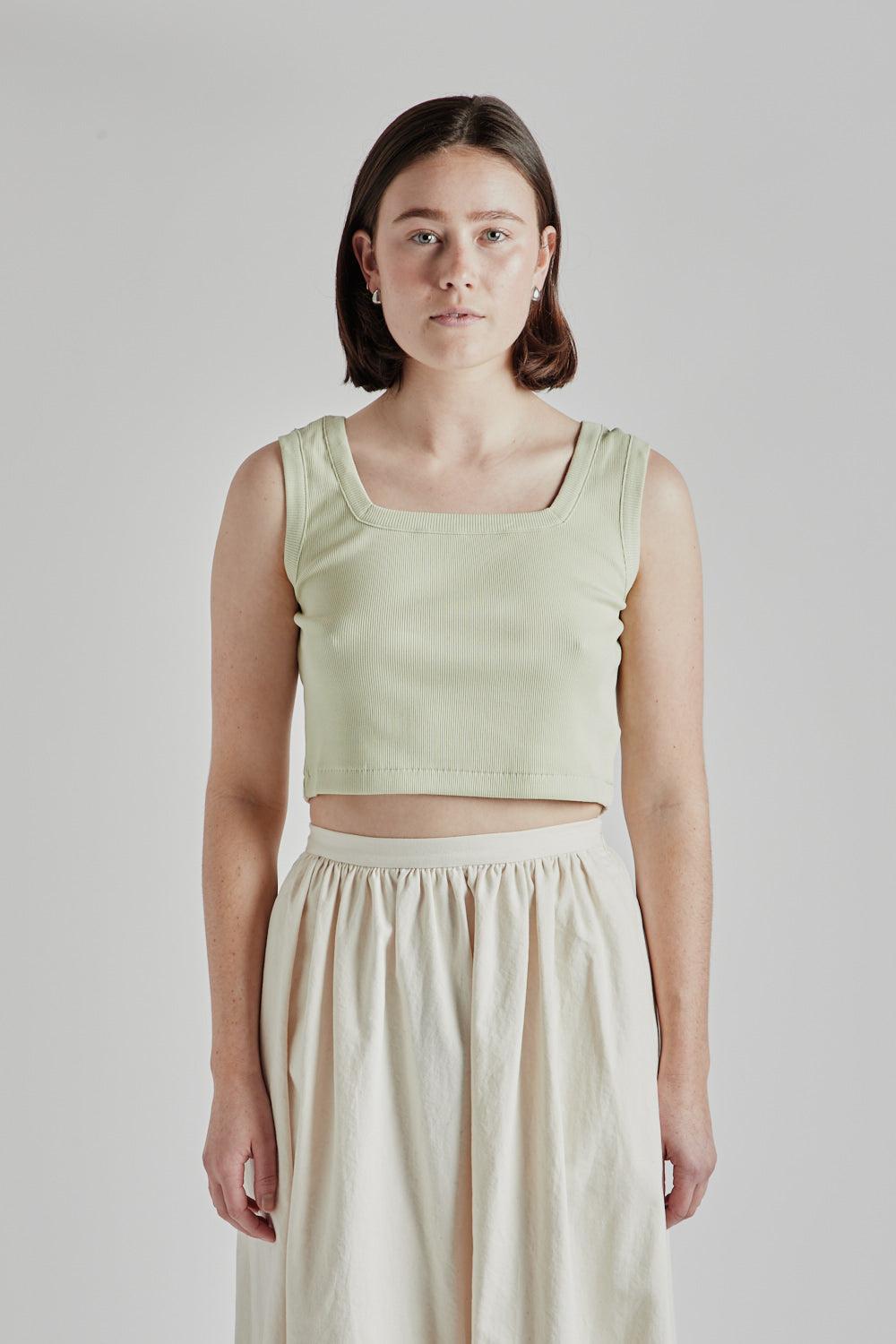 Soft Cotton Rib Square Tanktop - Mint Grey
