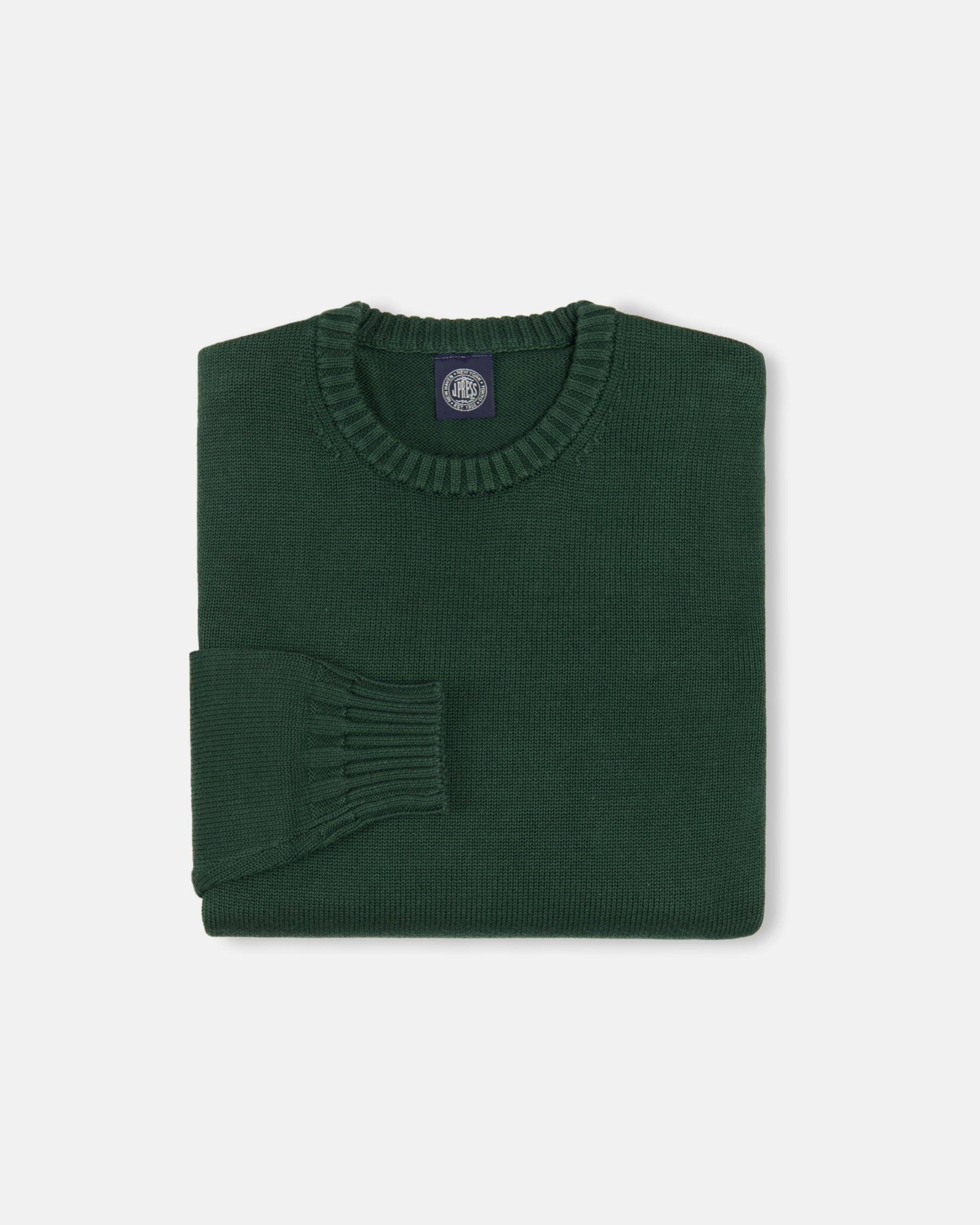 Green Fine Knit Cotton Crewneck Sweater