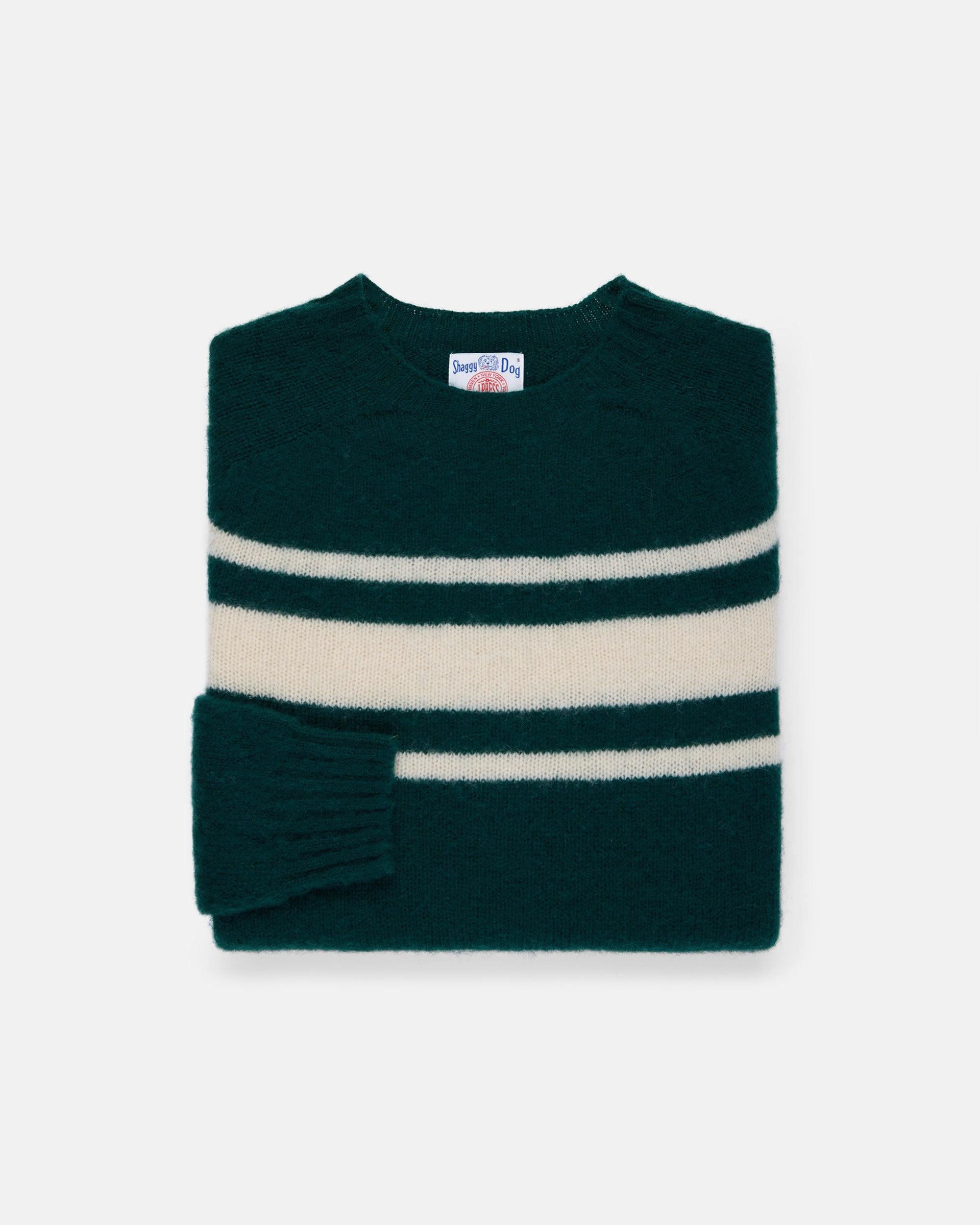 Made-in-Scotland Green Chest Stripe Shaggy Dog Sweater - Trim Fit