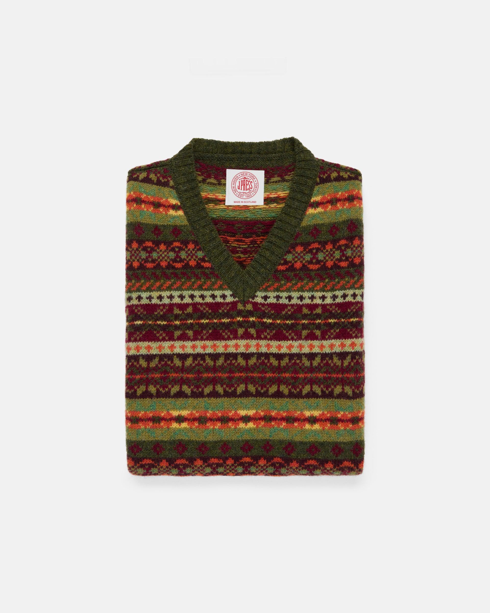 Made-in-Scotland Green Fair Isle Vest - Trim Fit