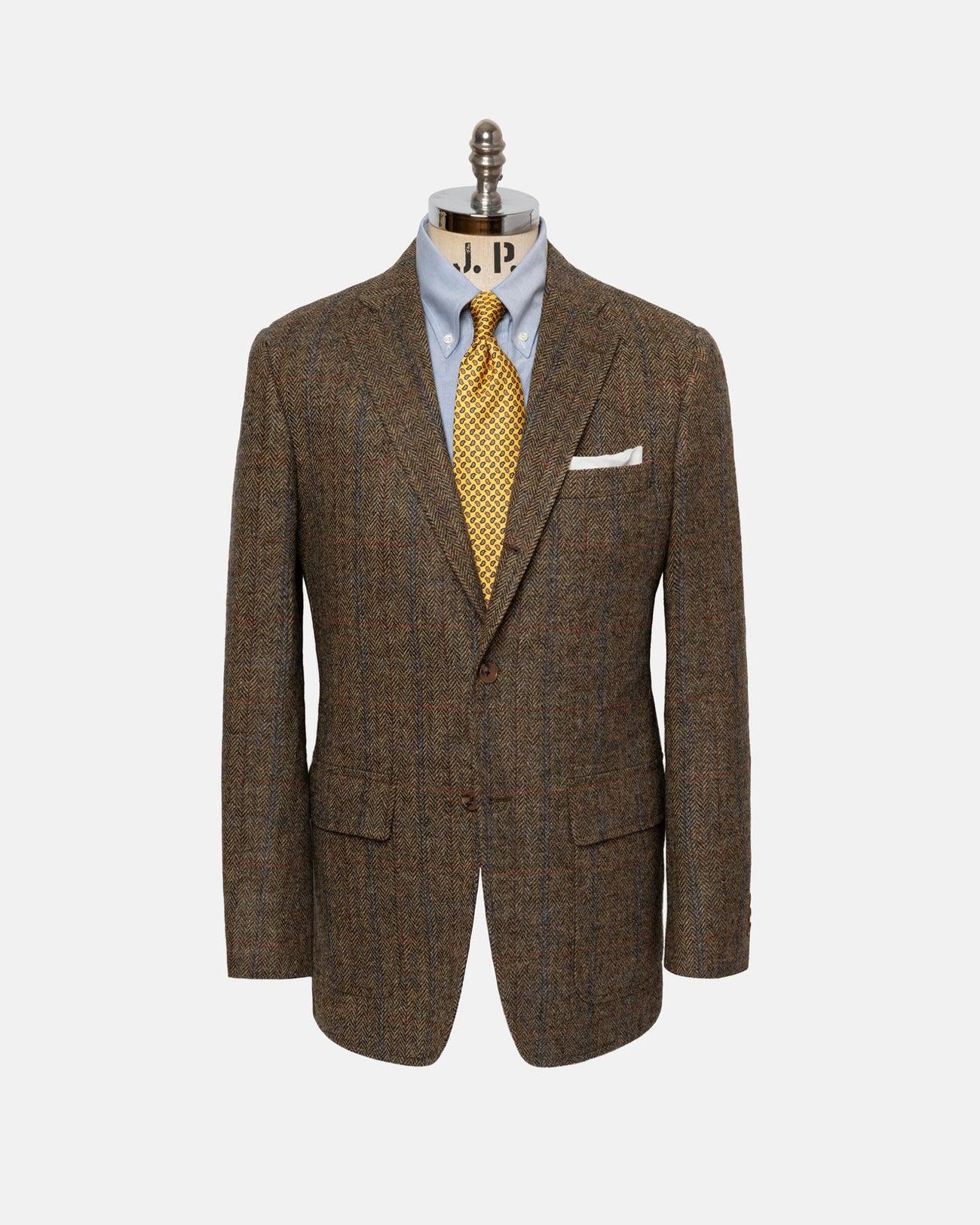Made-in-USA Tan Herringbone Cheviot Tweed Sport Coat